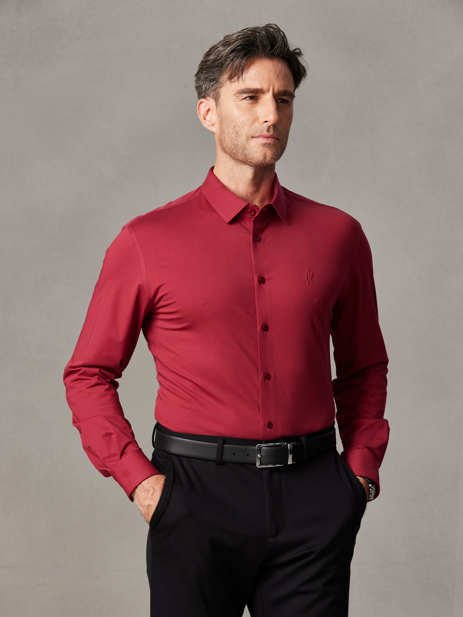 Bordeaux Red Stretch Shirt-Own Dream Shirts-Dress Shirts for Men