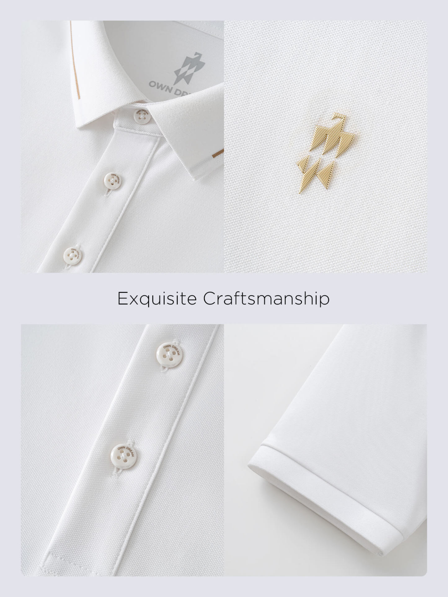 Ivory White High-Stretch Gold-Trimmed Collar Polo