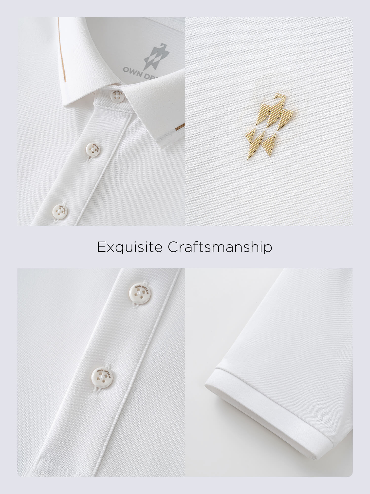 Ivory White High-Stretch Gold-Trimmed Collar Polo