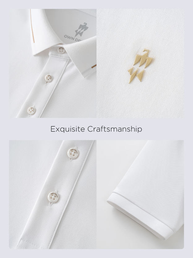 Ivory White High-Stretch Gold-Trimmed Collar ‌Polo