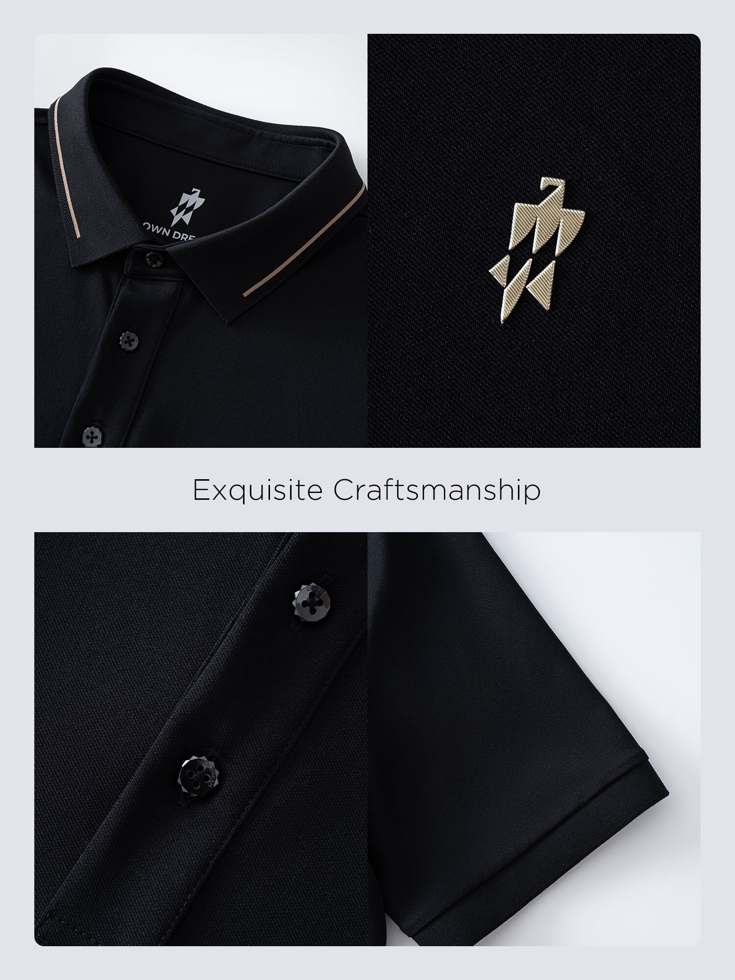 Meteorite Black High-Stretch Gold-Trimmed Collar ‌Polo