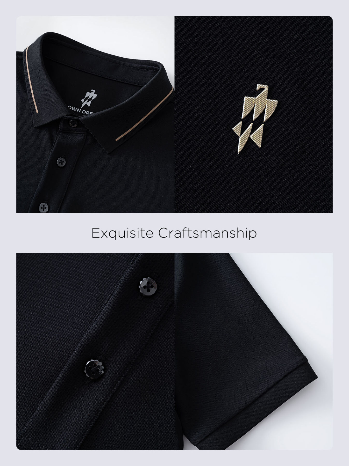 Meteorite Black High-Stretch Gold-Trimmed Collar Polo