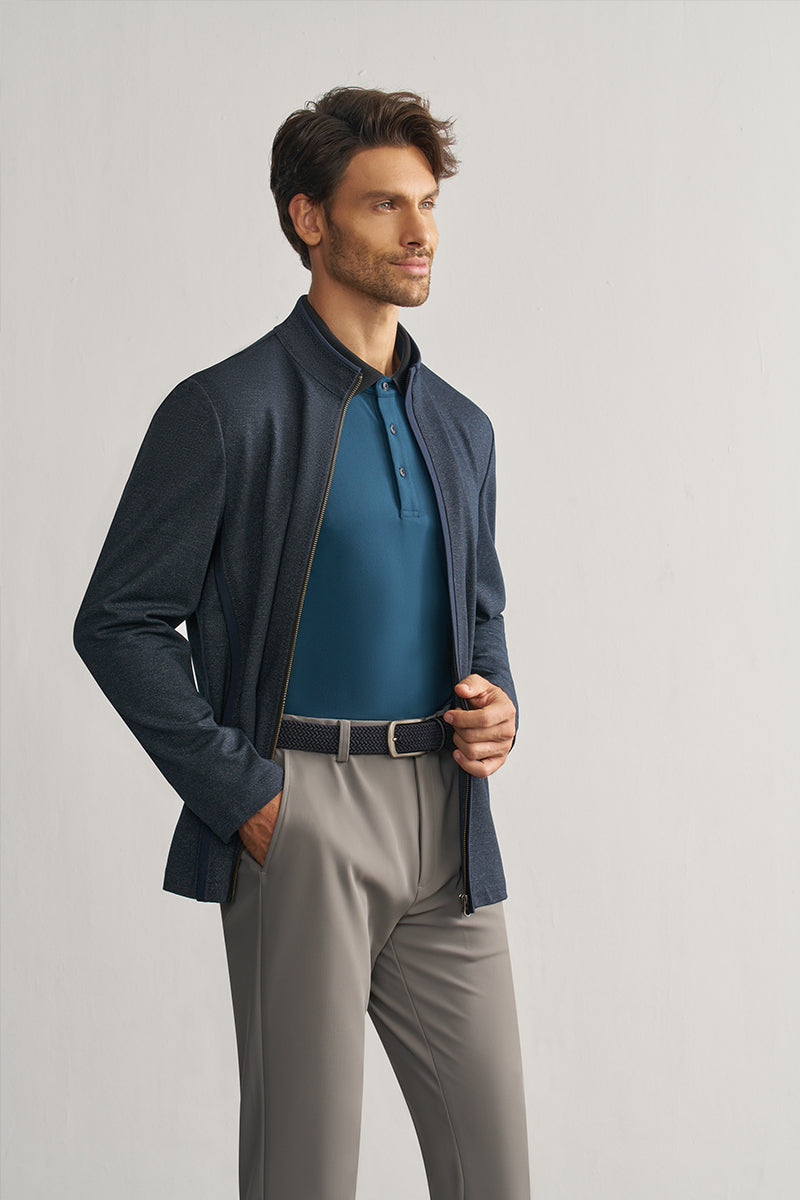 Cyan Long Sleeve Stretch Polo Shirt-OWN DREAM Shirts