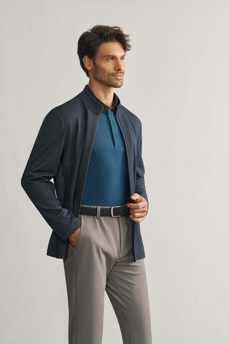 Cyan Long Sleeve Stretch Polo Shirt-OWN DREAM Shirts