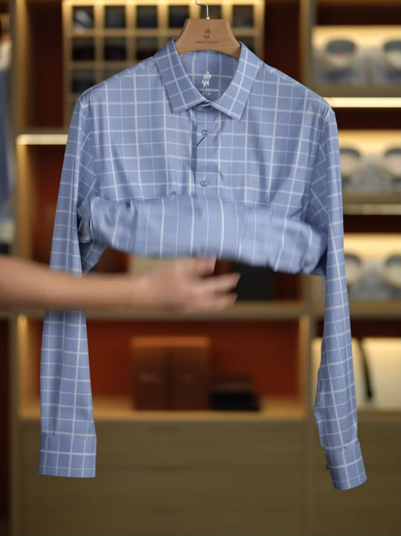 Opal Blue Omni-Stretch Check Dress Shirt
