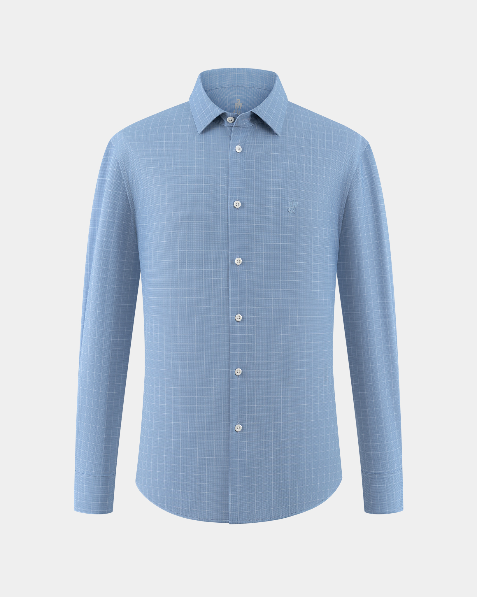 Light Blue Plaid Stretch Shirt