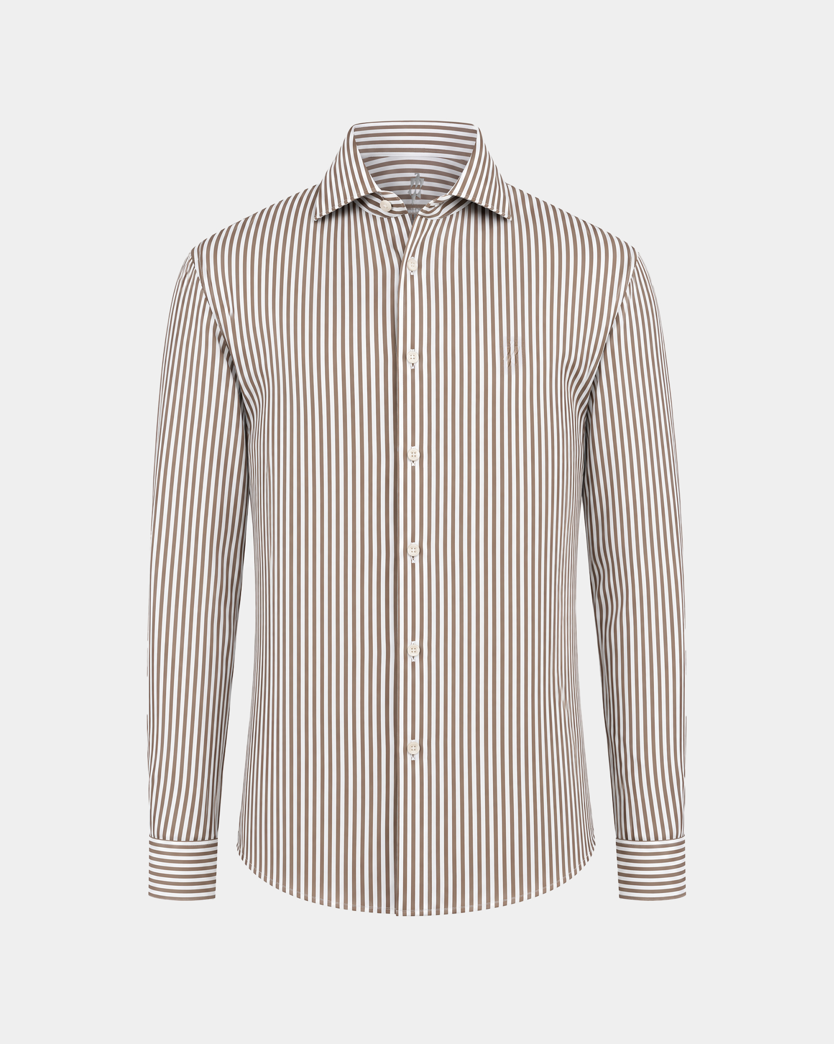 Prestige WarmTech Stretch Dress Shirt - Mocha Brown Stripe