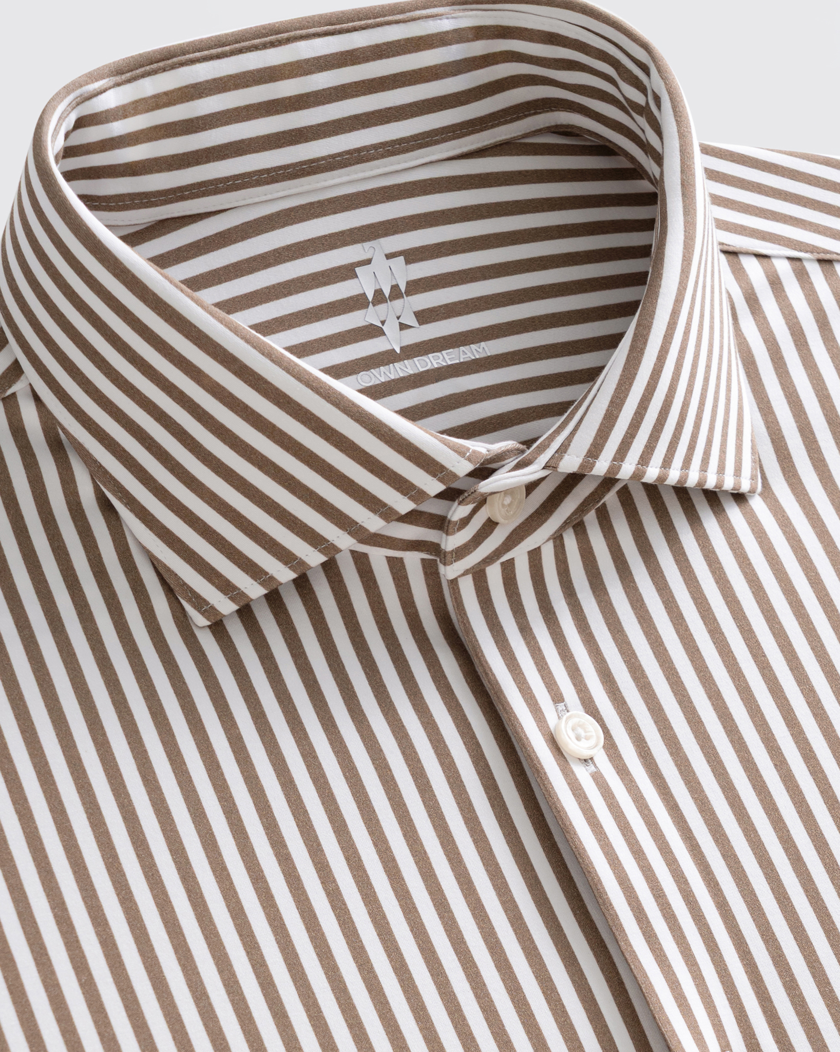 Prestige WarmTech Stretch Dress Shirt - Mocha Brown Stripe