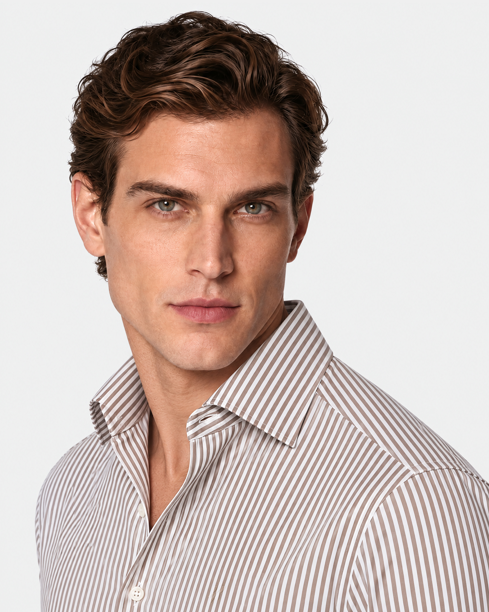 Prestige WarmTech Stretch Dress Shirt - Mocha Brown Stripe