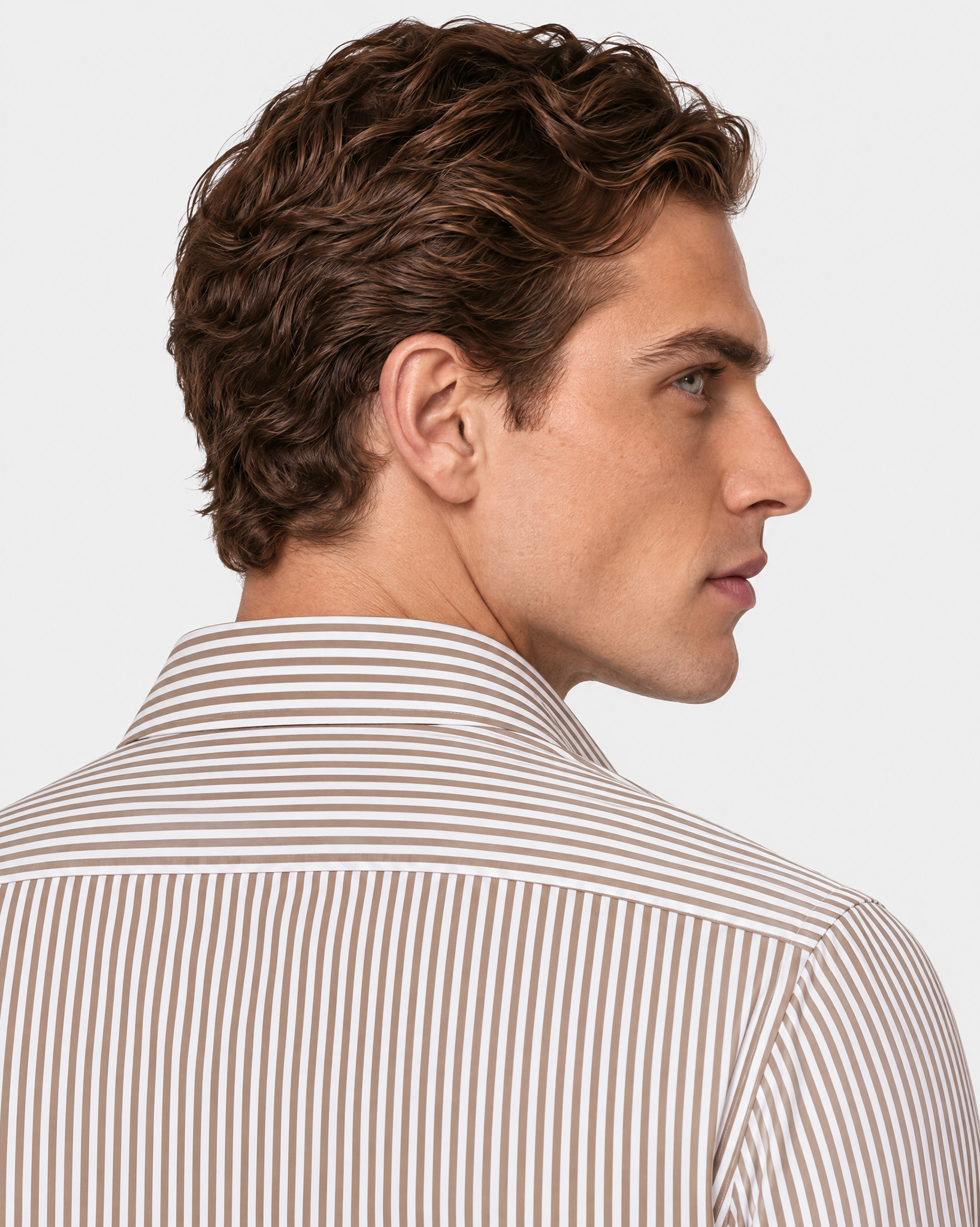 Prestige WarmTech Stretch Dress Shirt - Mocha Brown Stripe