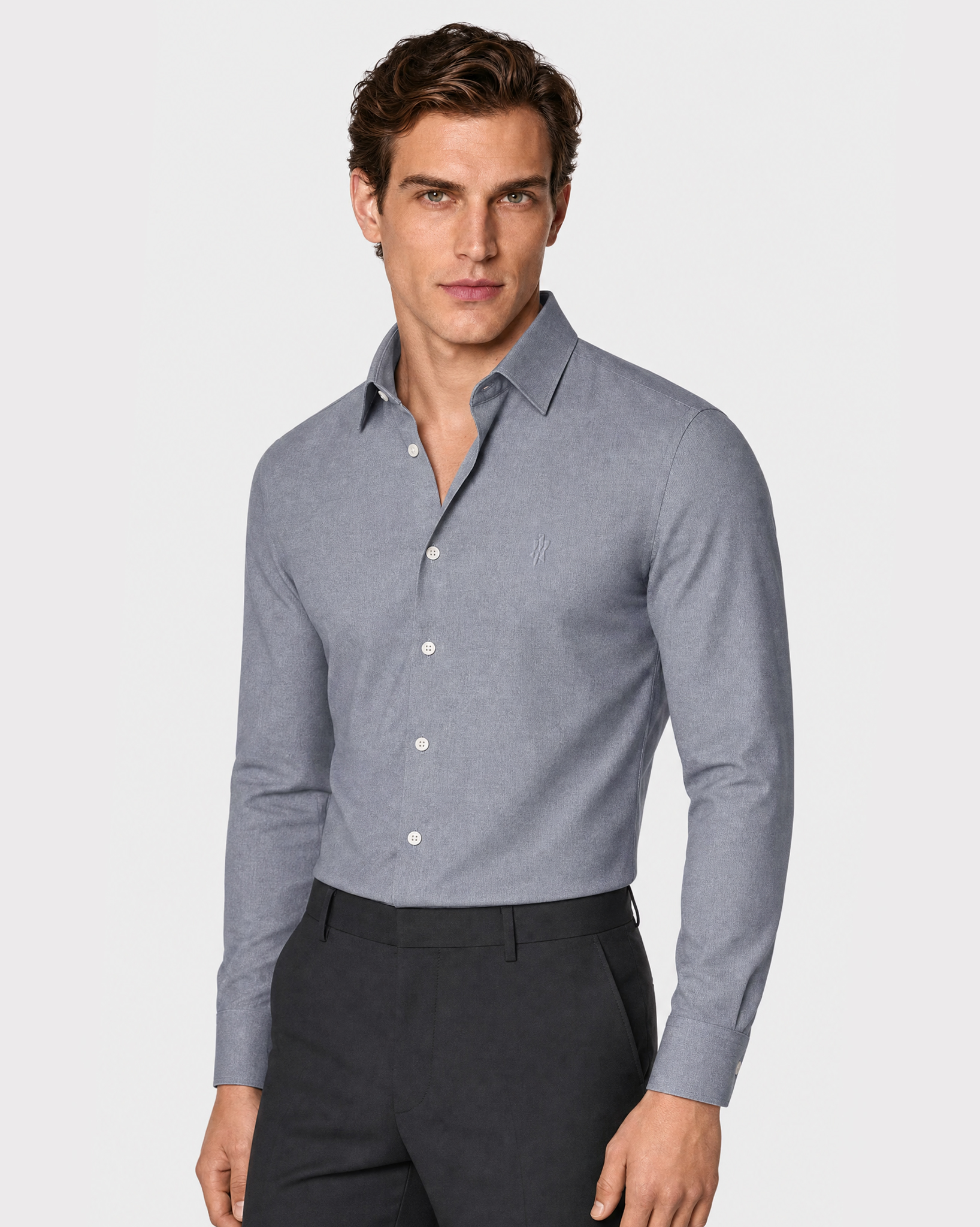 Prestige WarmTech Stretch Dress Shirt - Mist Blue Fine Stripe