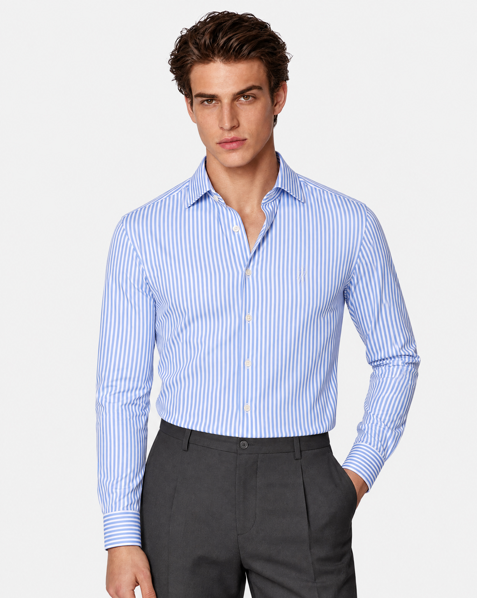 Prestige WarmTech Stretch Dress Shirt - Sky Blue Stripe