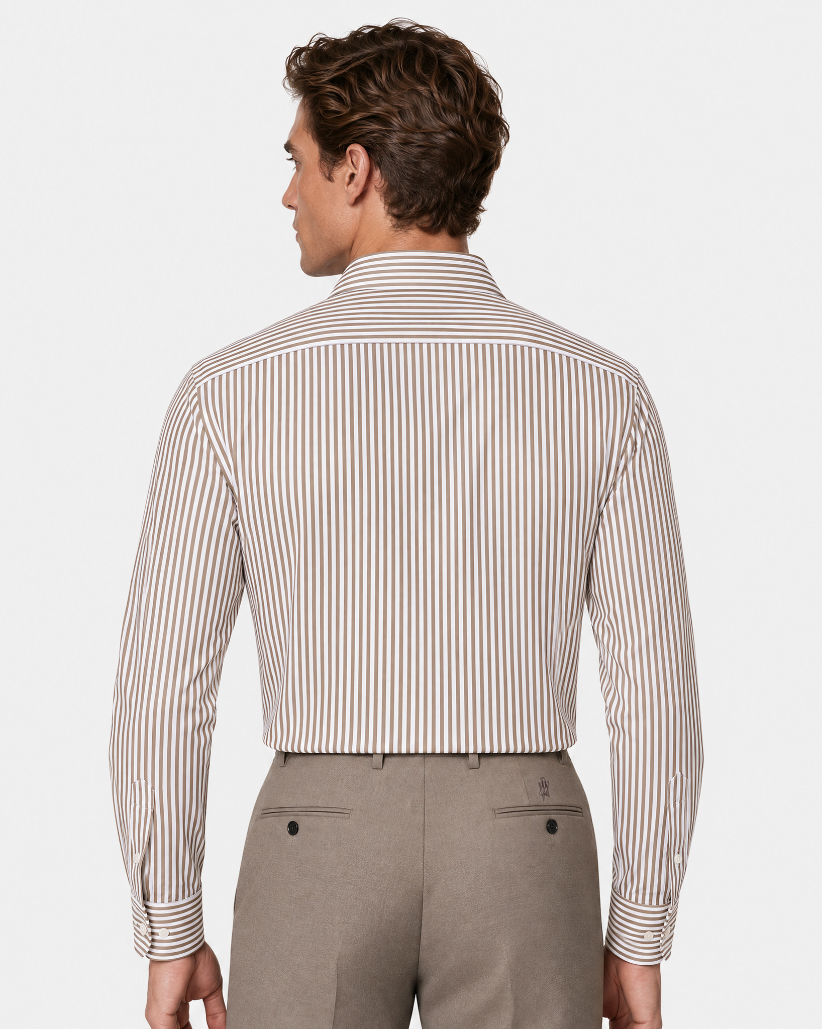 Prestige WarmTech Stretch Dress Shirt - Mocha Brown Stripe