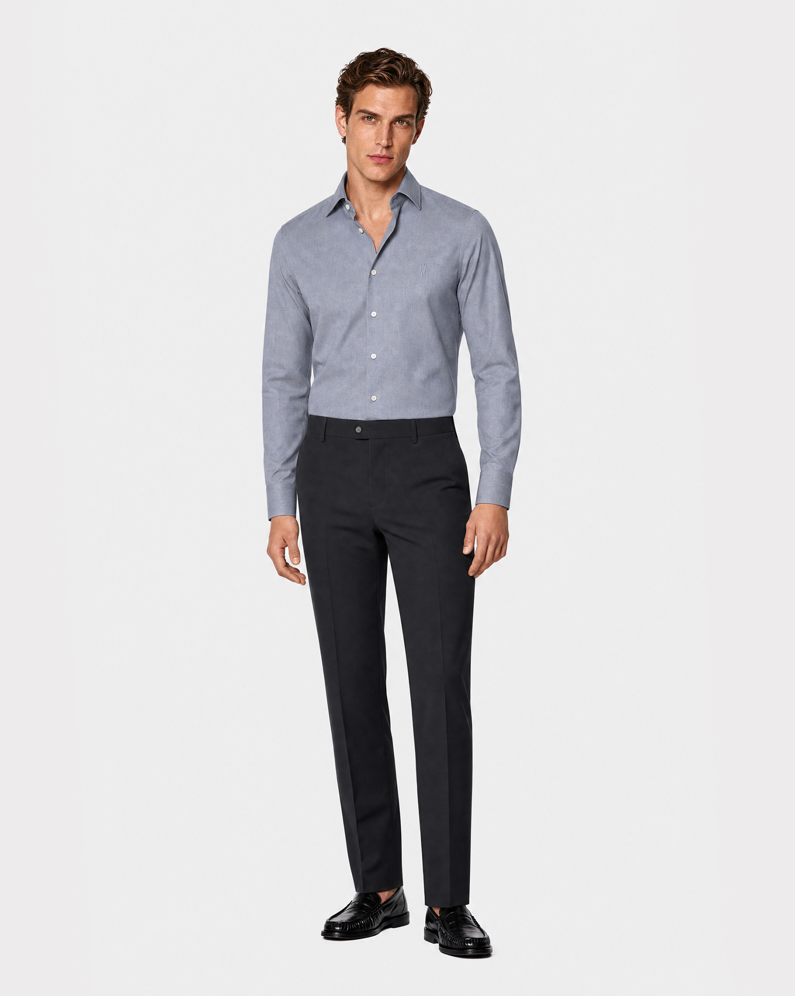 Prestige WarmTech Stretch Dress Shirt - Mist Blue Fine Stripe