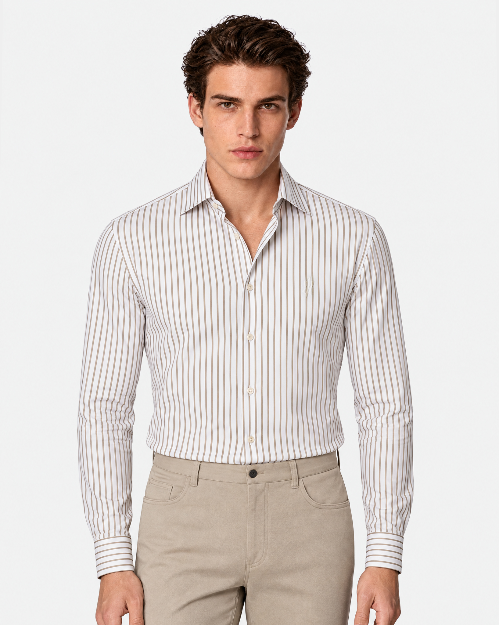 Prestige WarmTech Stretch Dress Shirt - Warm Mocha Stripe