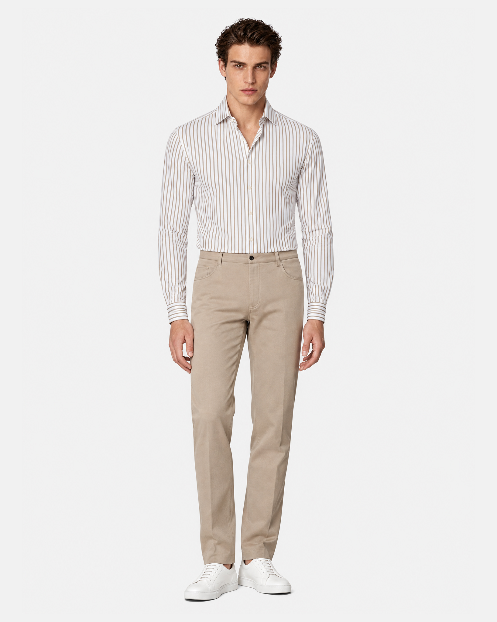 Prestige WarmTech Stretch Dress Shirt - Warm Mocha Stripe