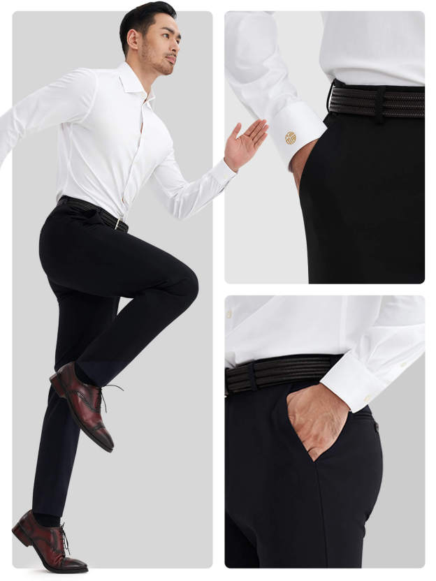Night Sky Blue / Black Printed Cotton Stretch Dress Pants-OWN DREAM Shirts