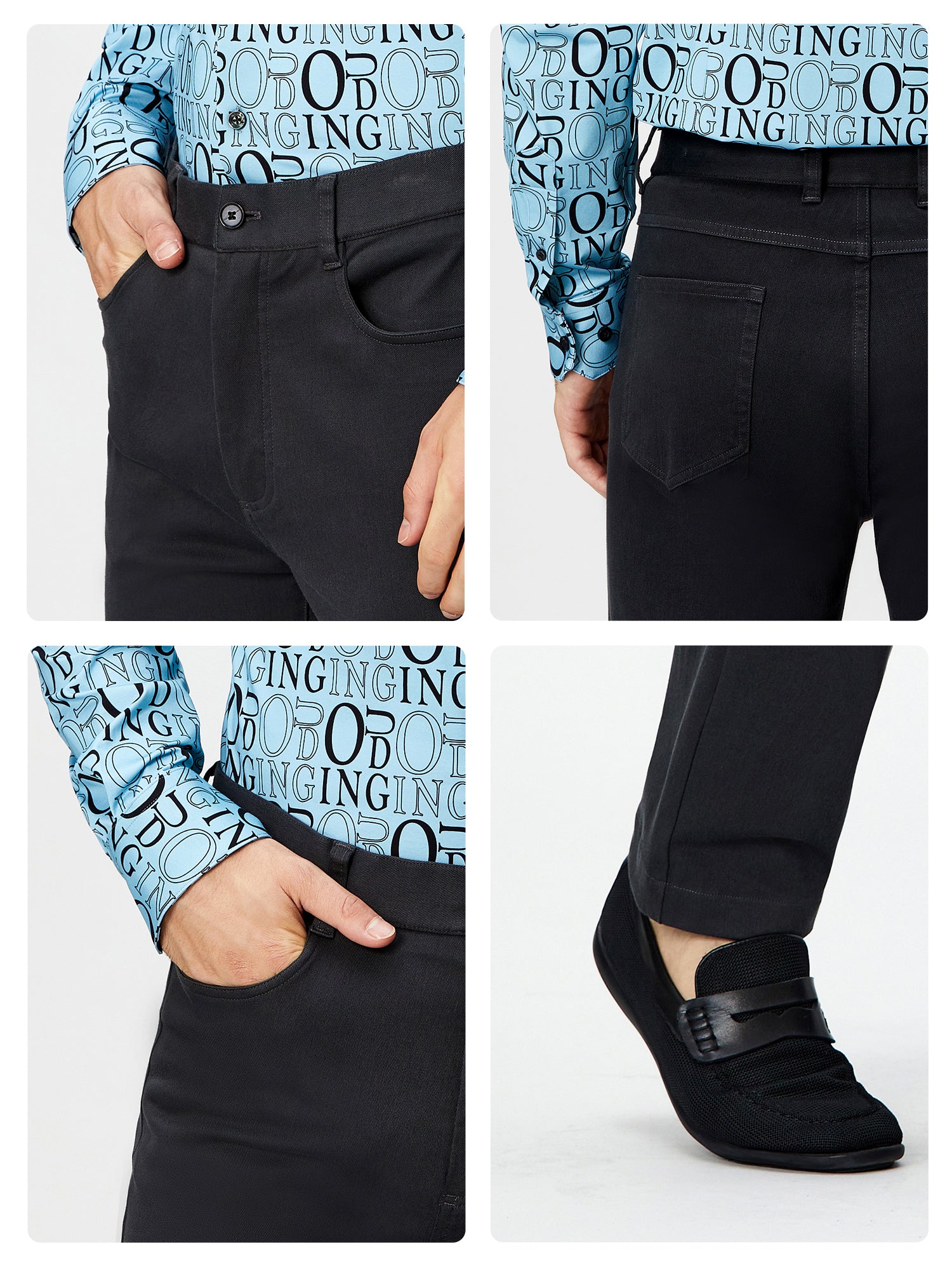 Silver Dragon Black Stretch Casual Pants-OWN DREAM Shirts
