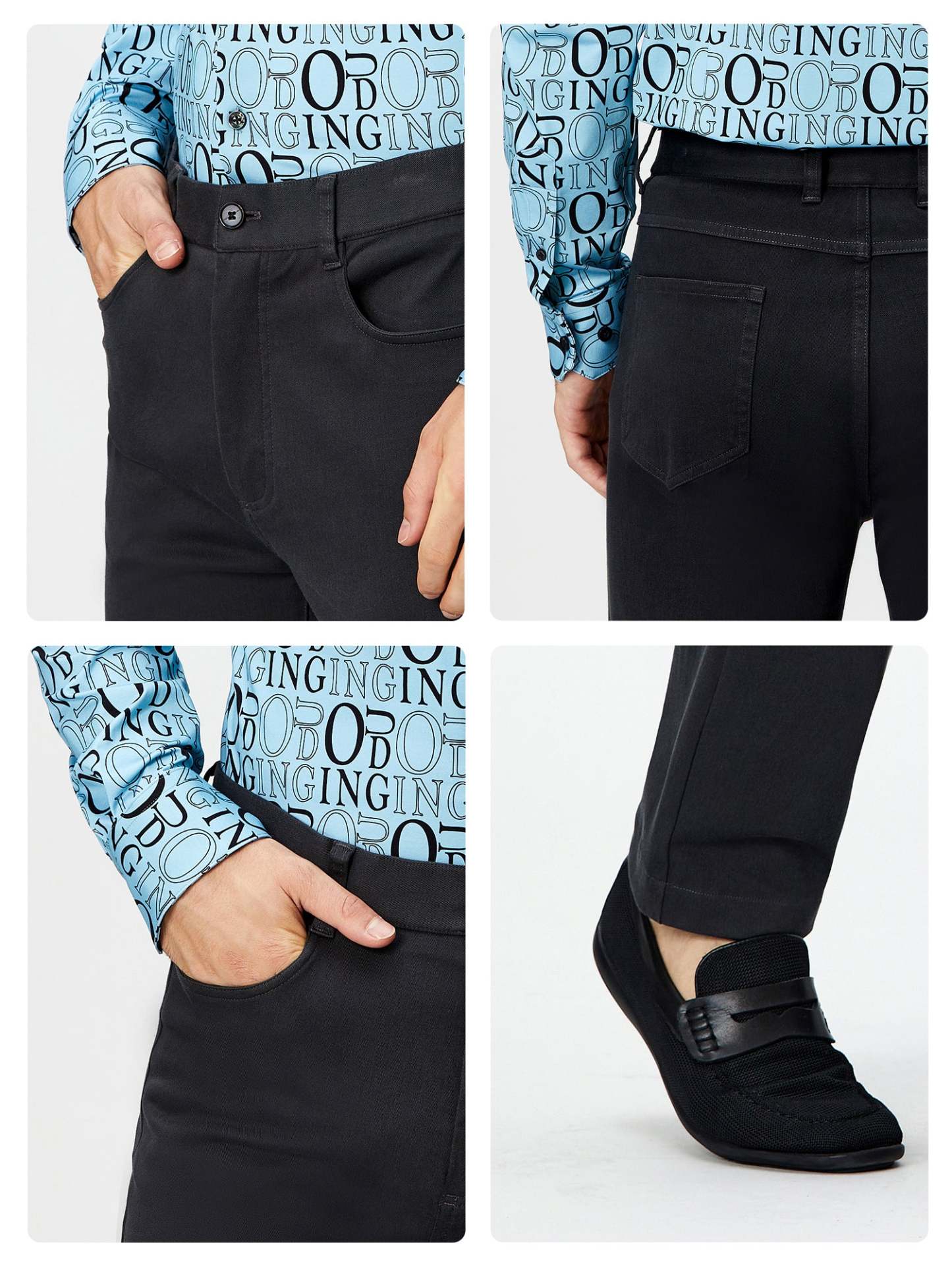 Silver Dragon Black Stretch Casual Pants-OWN DREAM Shirts