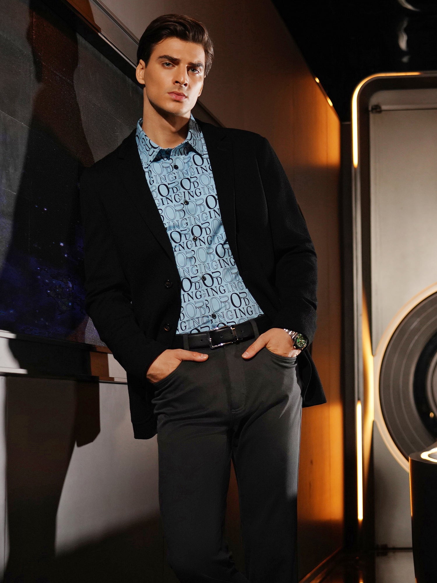 Silver Dragon Black Stretch Casual Pants-Own Dream Shirts-Dress Shirts for Men