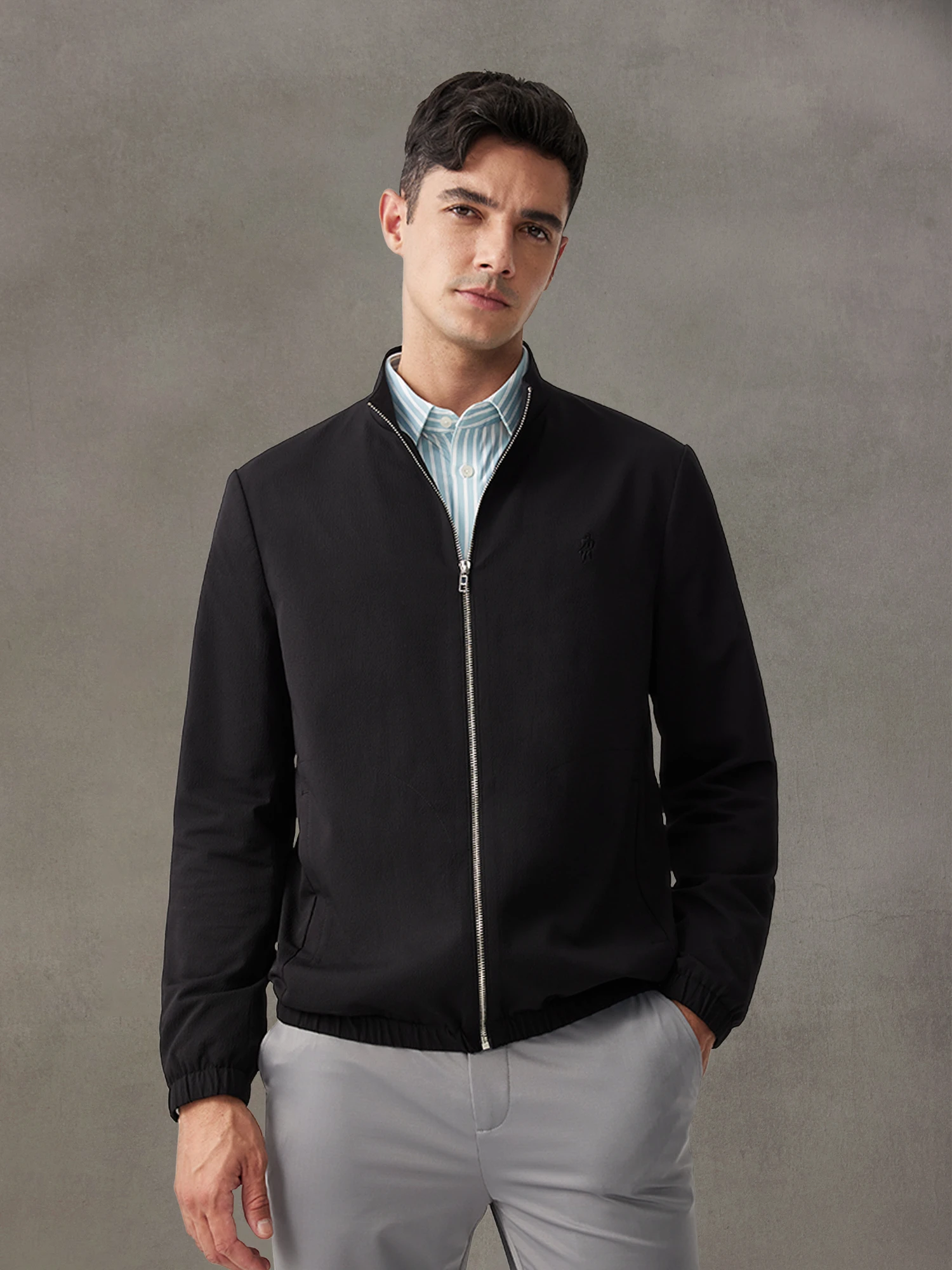 Jet Black Stretch Bomber Jacket