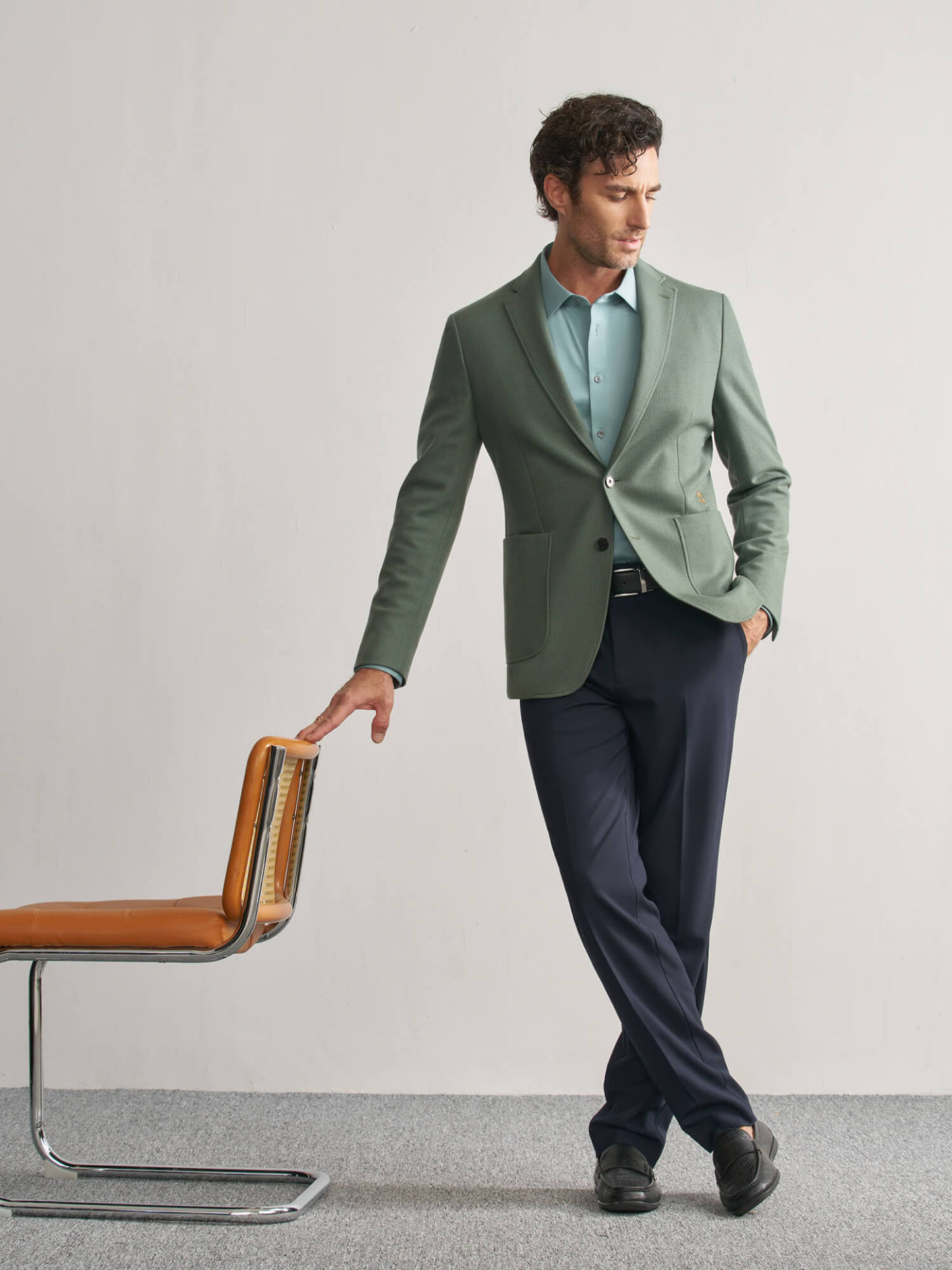 Cyan Luxurious Casual Stretch Shirt-OWN DREAM Shirts