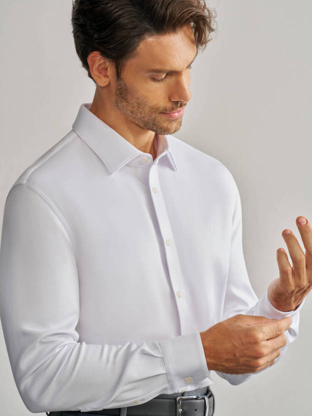 OWN DREAM Luxurious Soft White Stretch Shirt-Own Dream Shirts-Dress Shirts for Men
