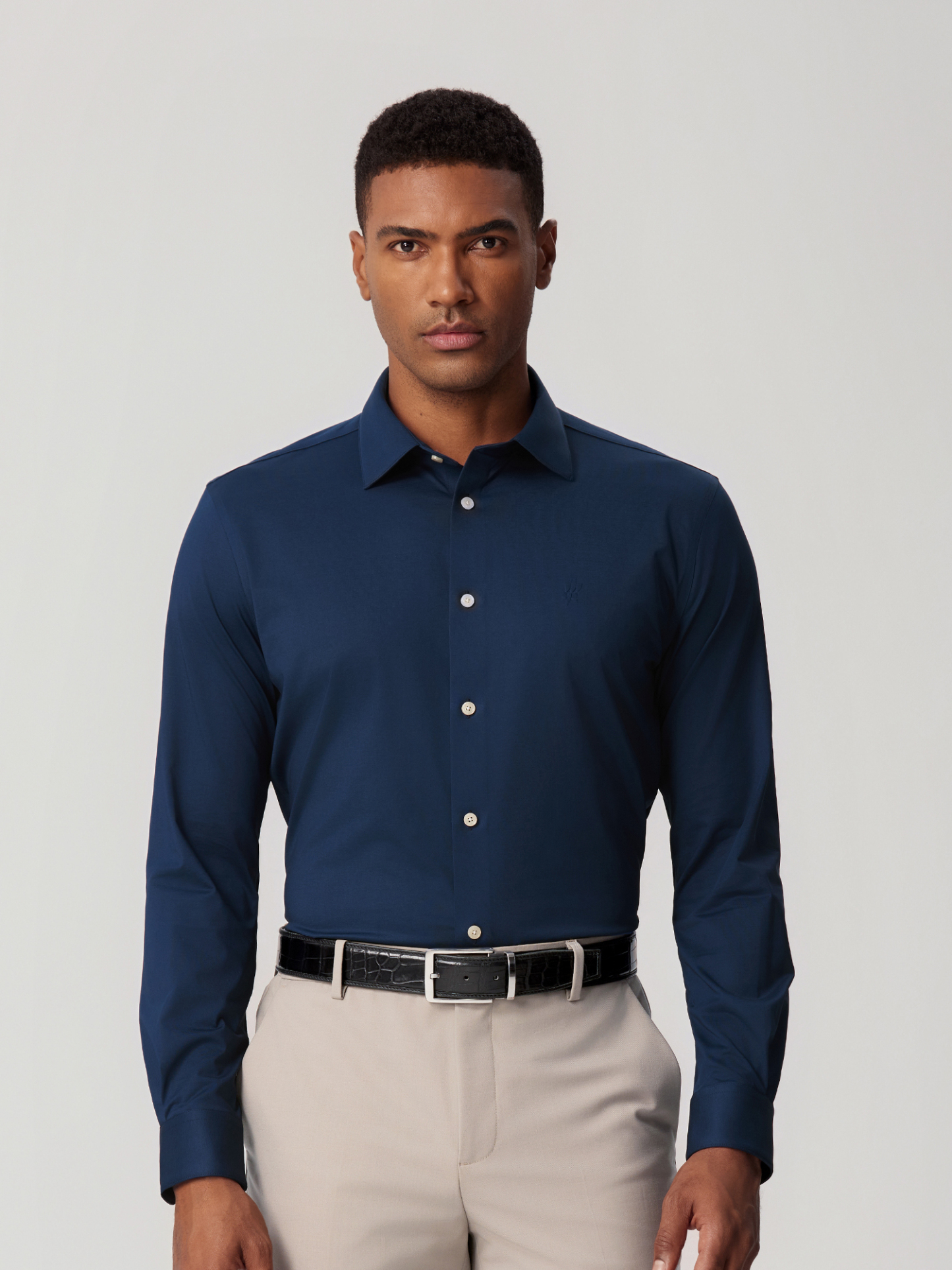 100S Thread Count High-Stretch Navy Blue Shirt