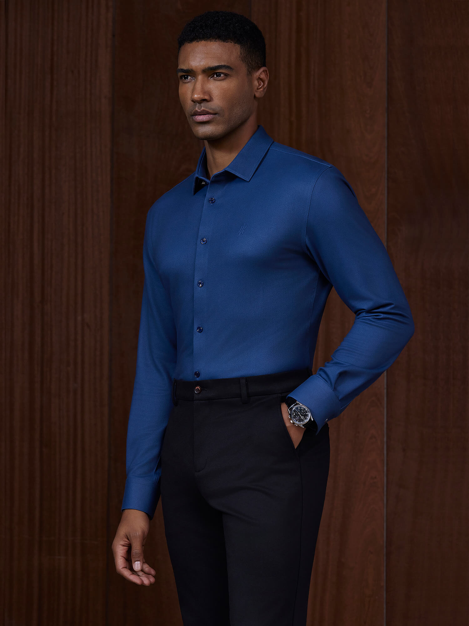 100S Thread Count Stretch Supima Navy Blue Shirt