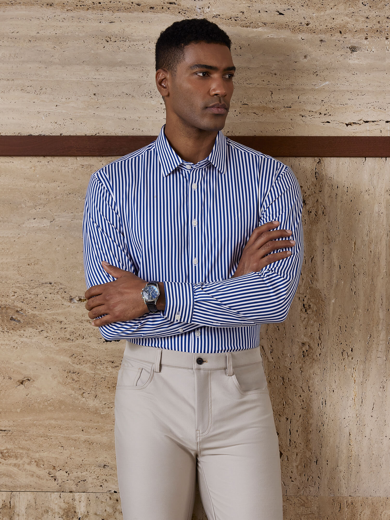 London Blue Striped High-Stretch Shirt-Own Dream Shirts-Dress Shirts for Men