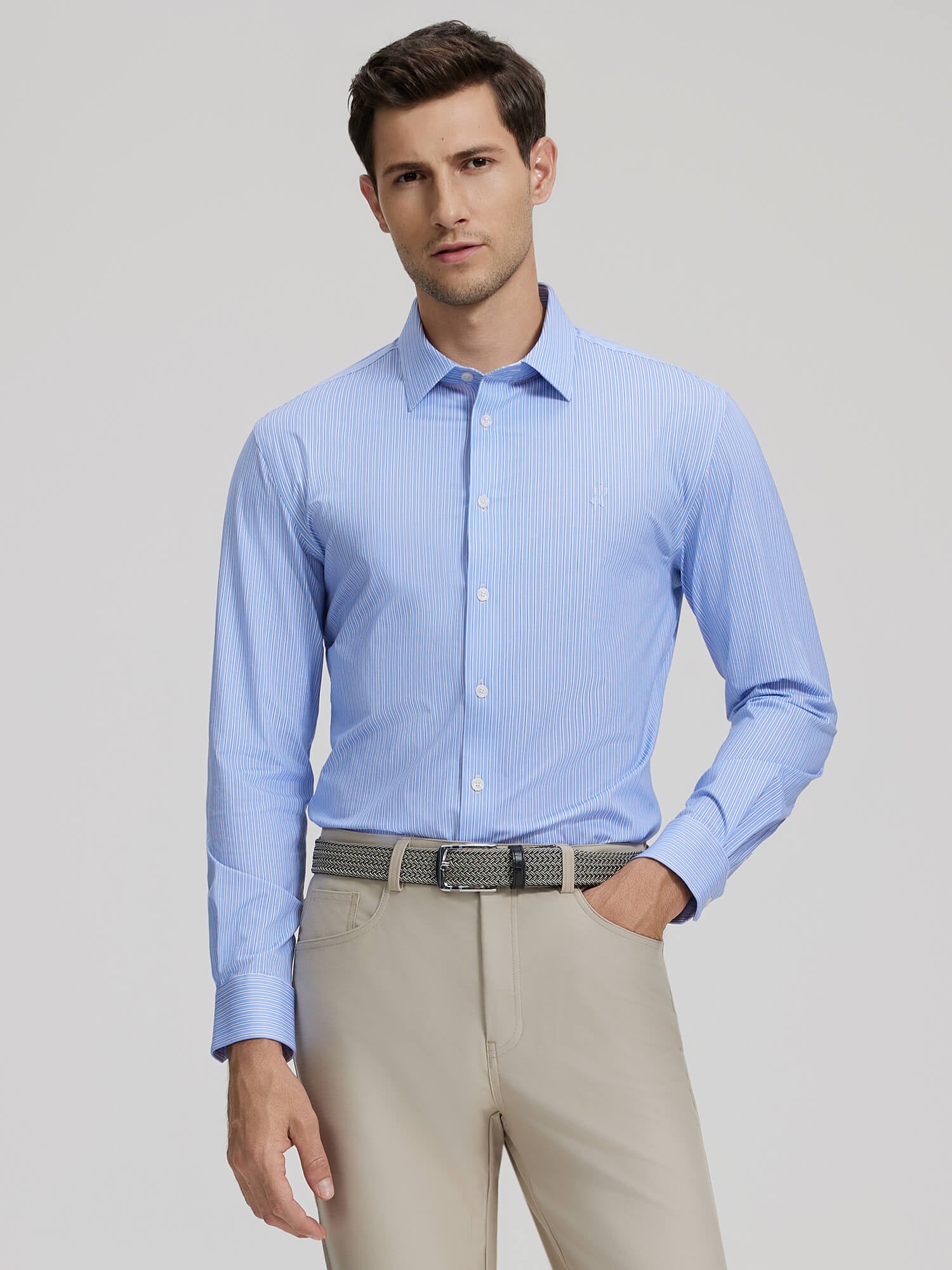 Classic Blue Stripe Stretch Shirt-OWN DREAM Shirts