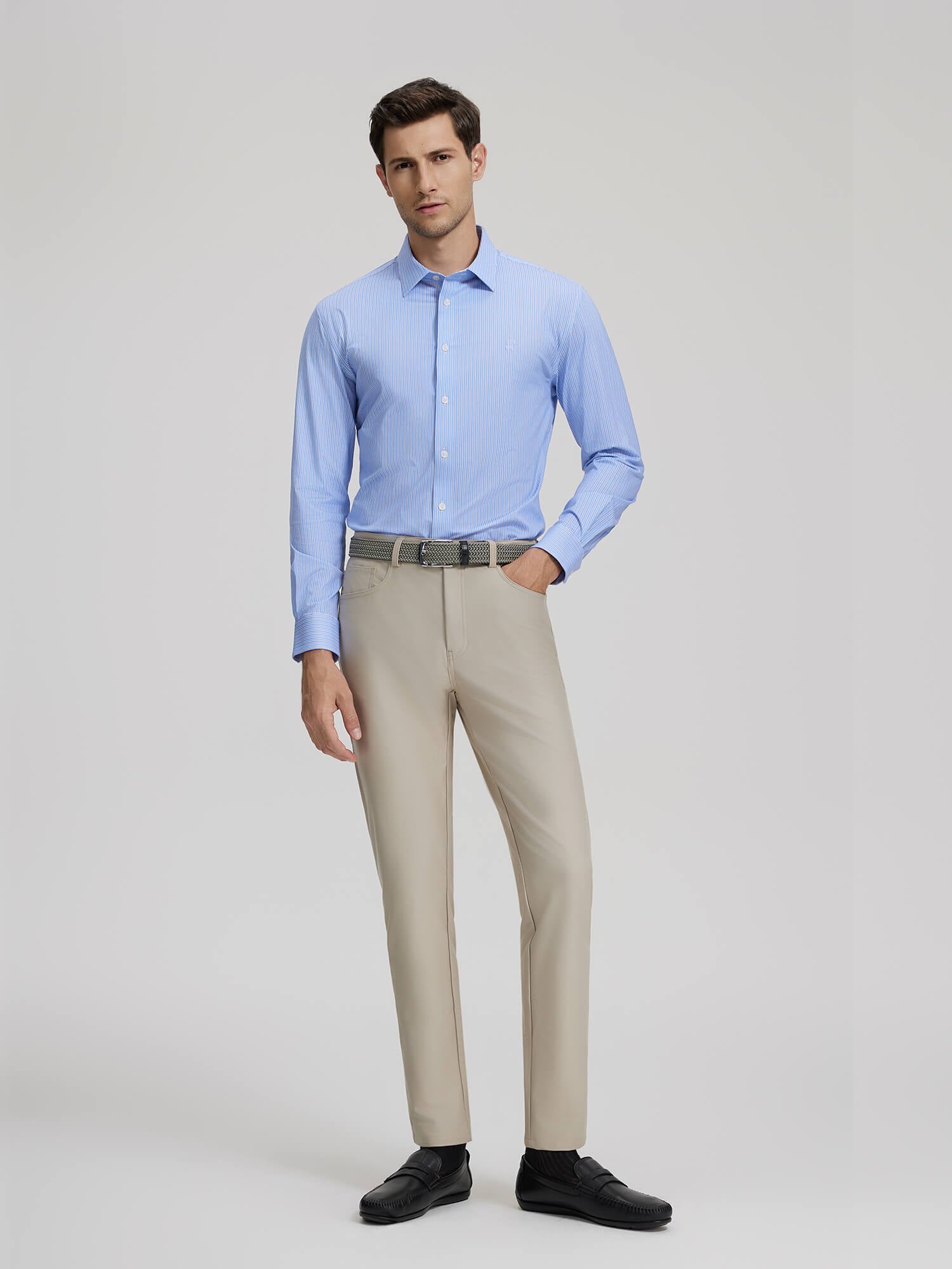 Classic Blue Stripe Stretch Shirt-OWN DREAM Shirts