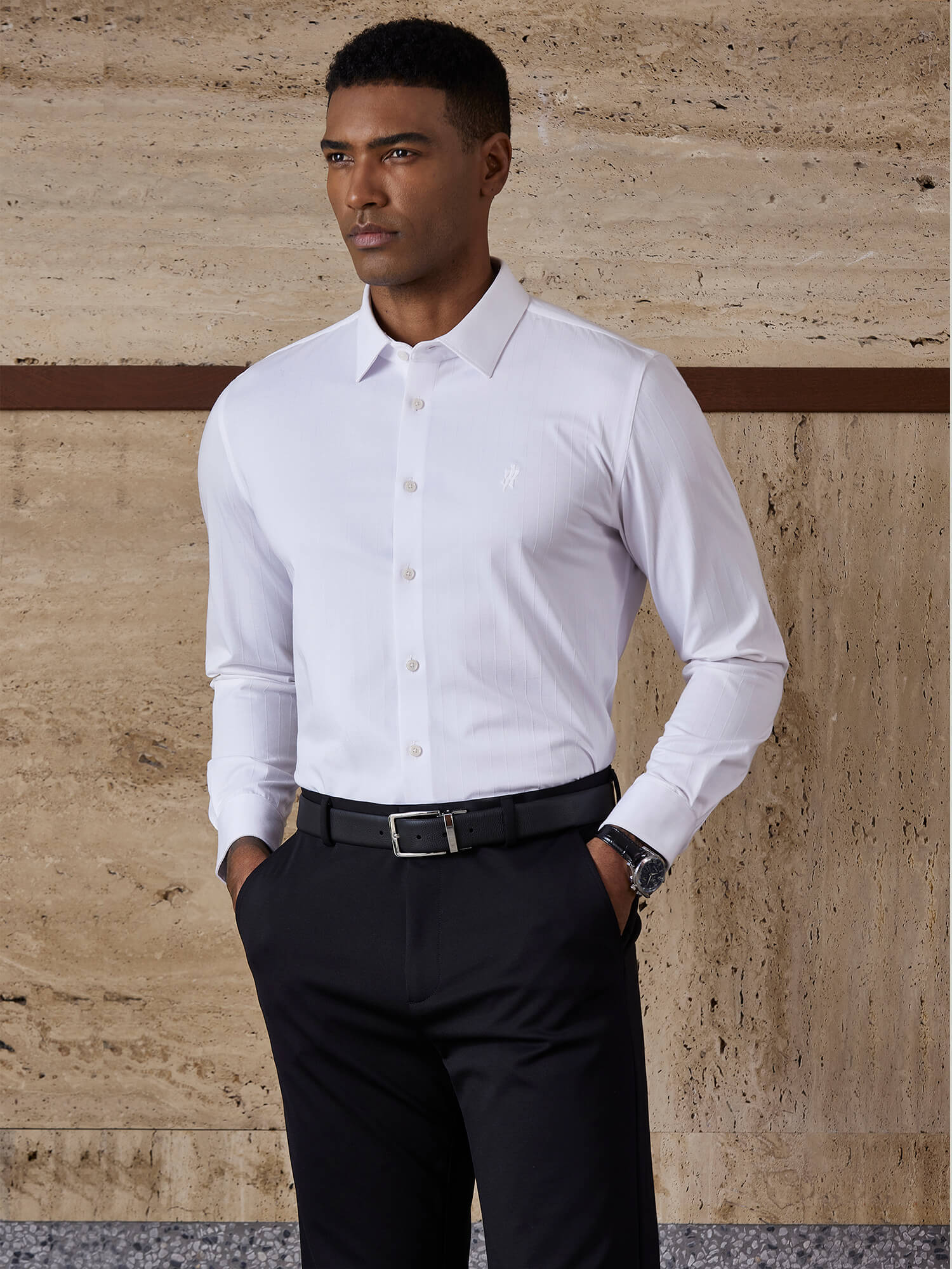 Ivory Pinstripe Stretch Shirt