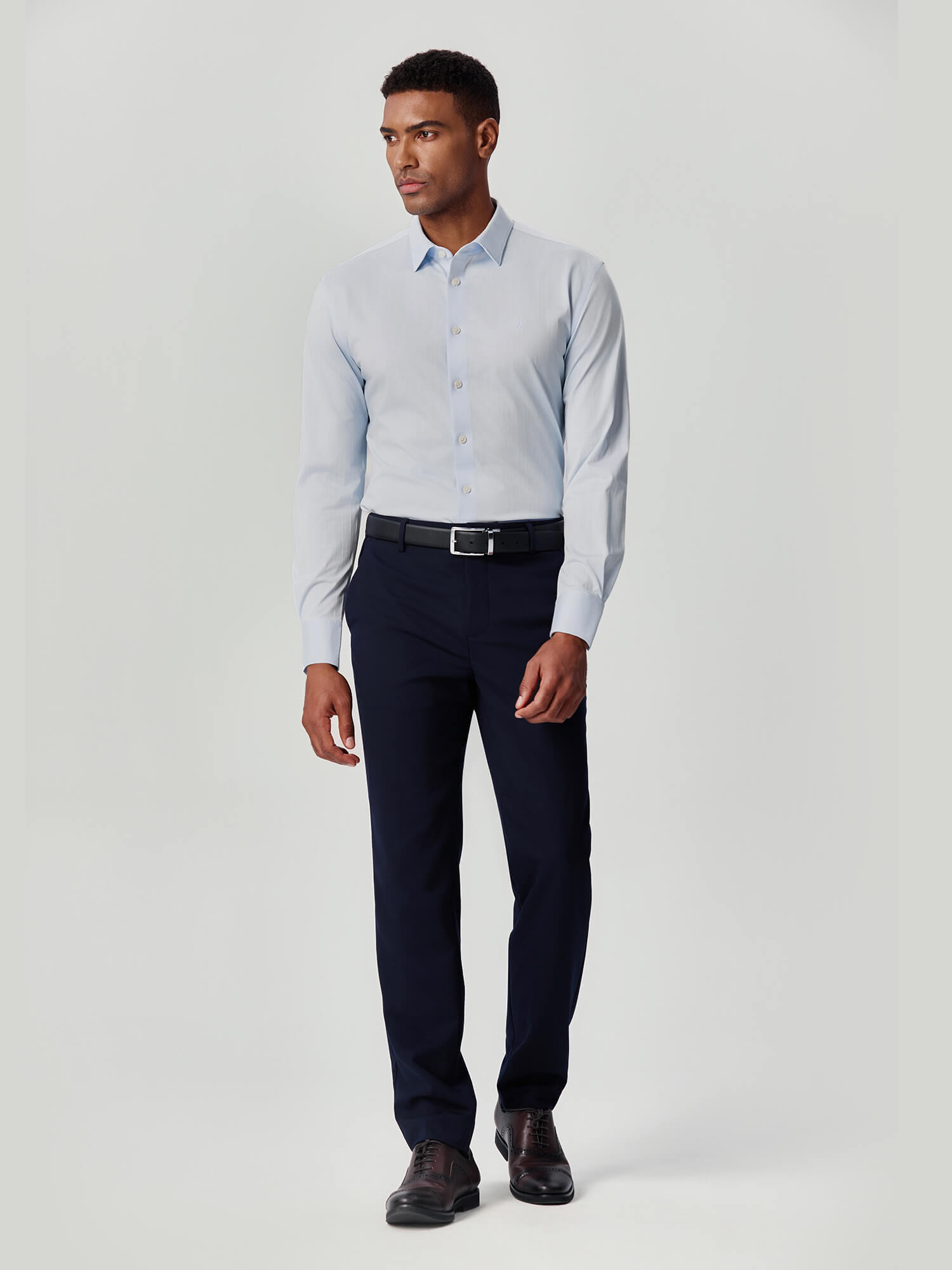 Moon Blue Ribbed Stretch Shirt
