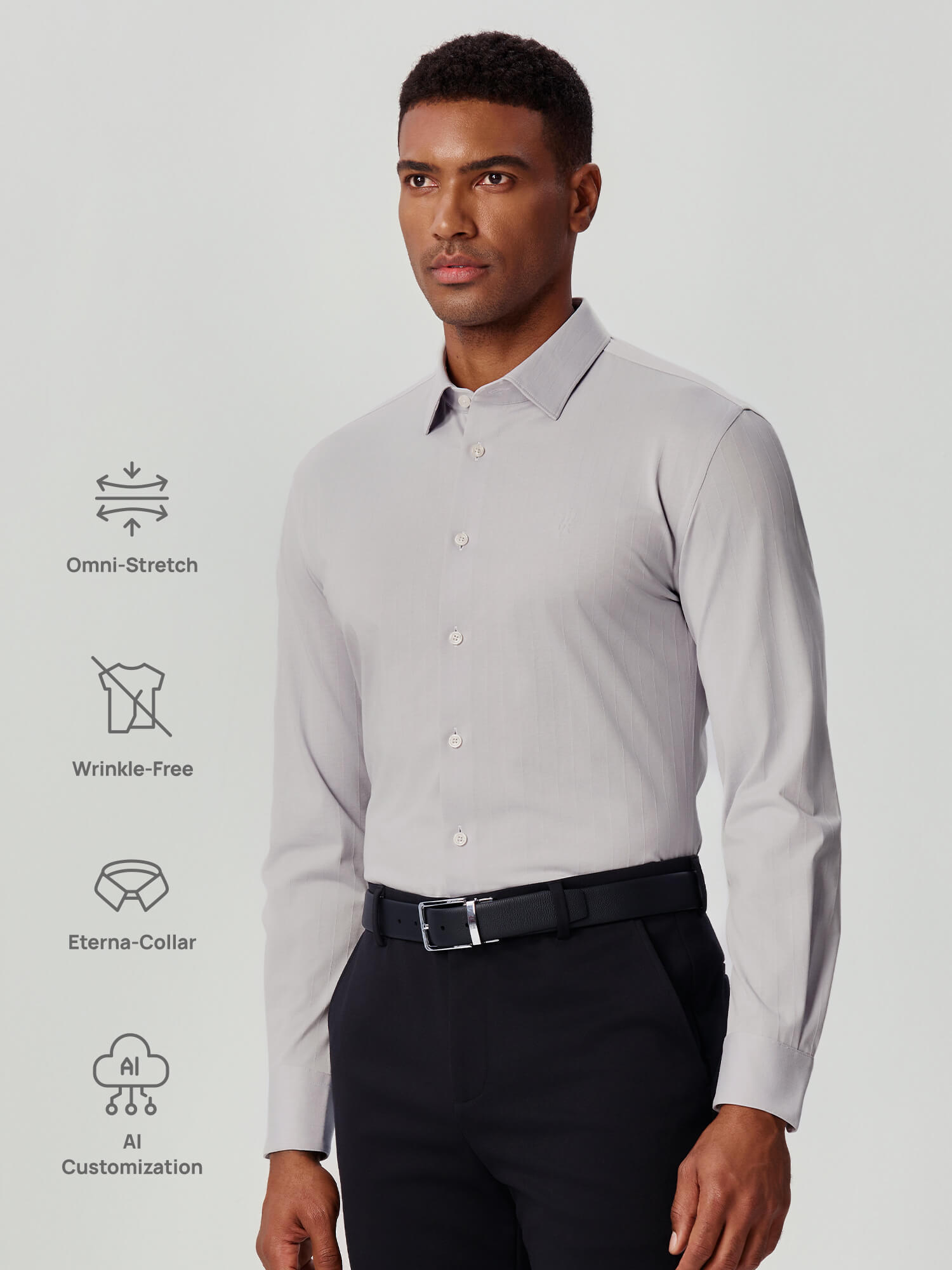 Non-Iron Gray Striped Stretch Shirt