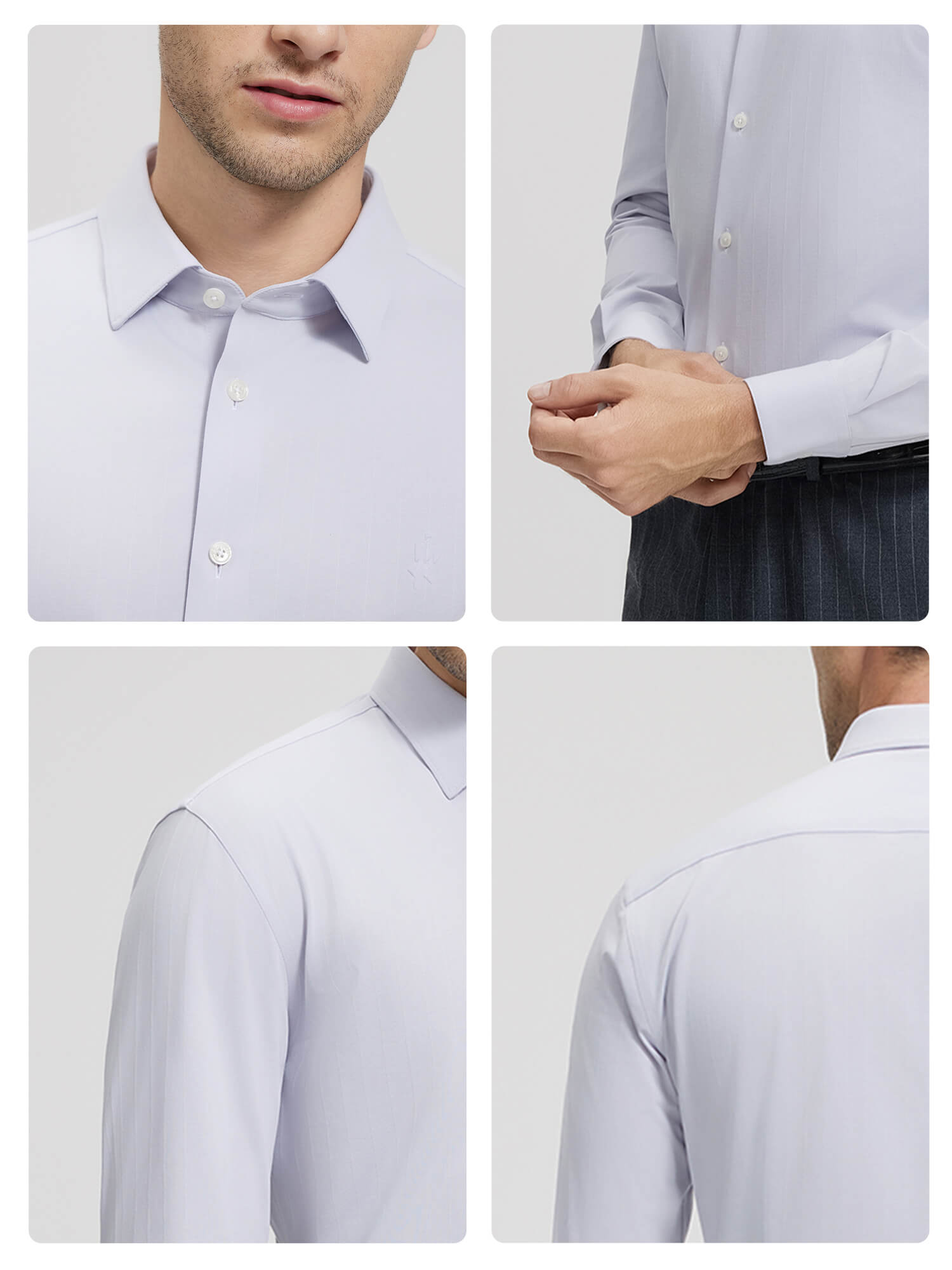 Non-Iron Gray Striped Stretch Shirt-OWN DREAM Shirts