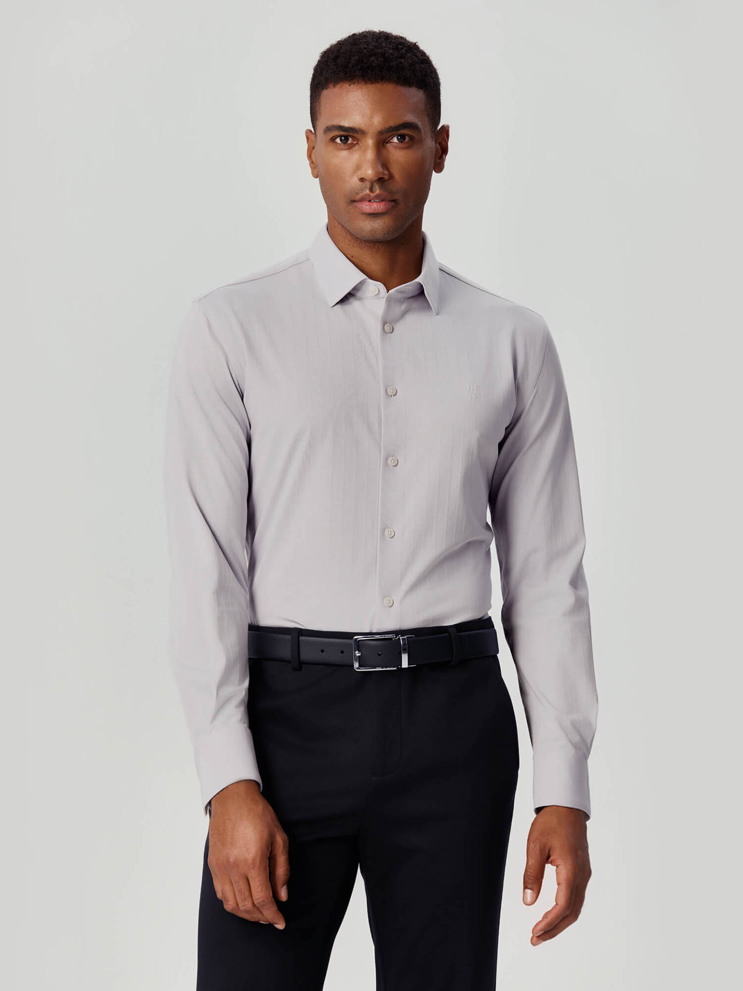 Non-Iron Gray Striped Stretch Shirt