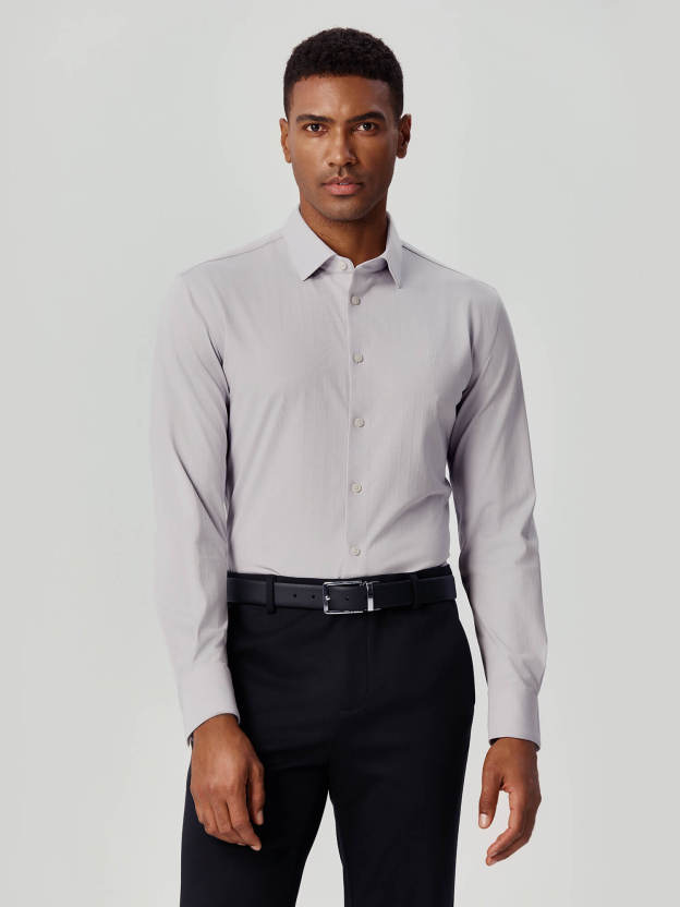 Non-Iron Gray Striped Stretch Shirt