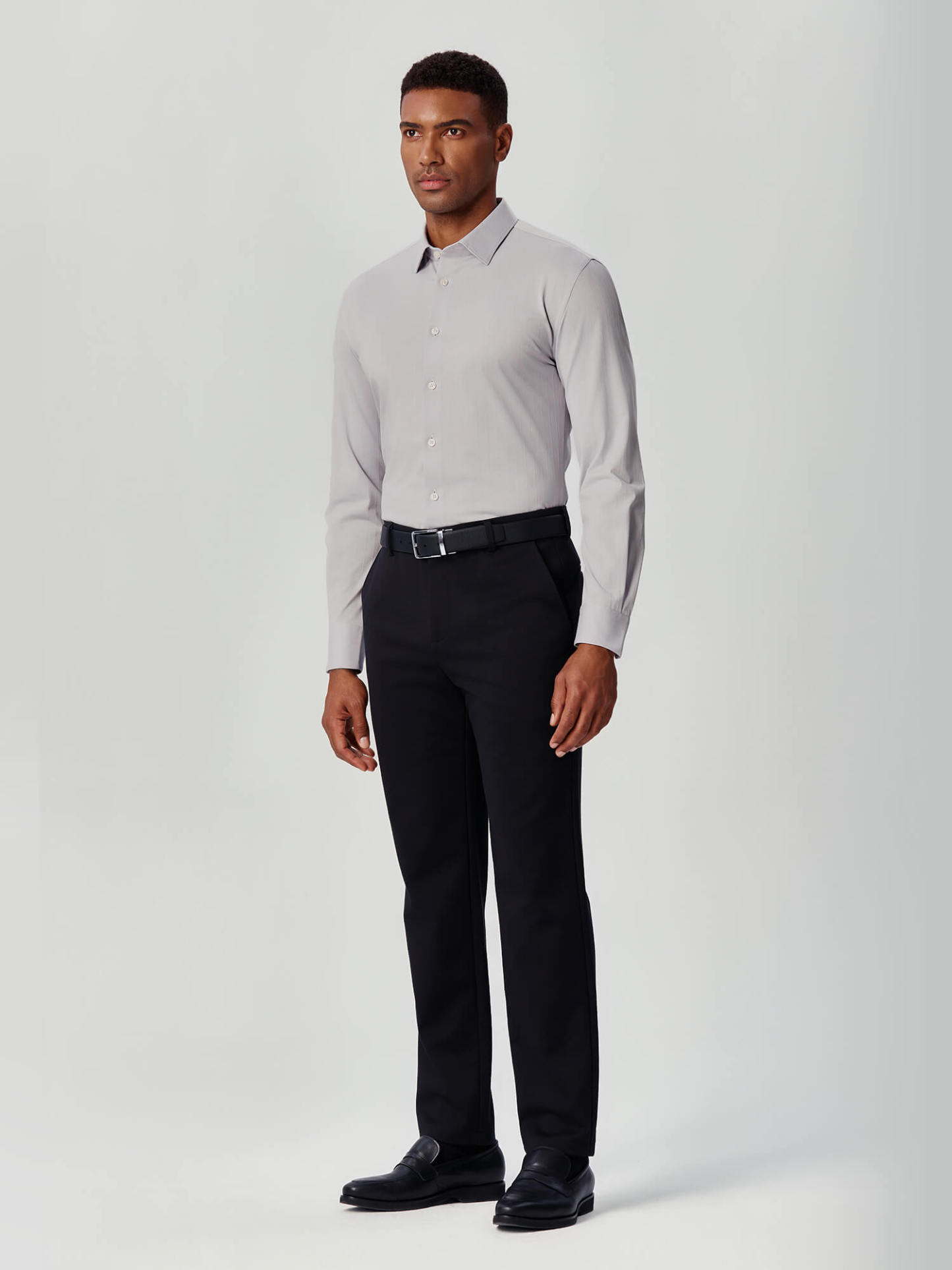 Non-Iron Gray Striped Stretch Shirt