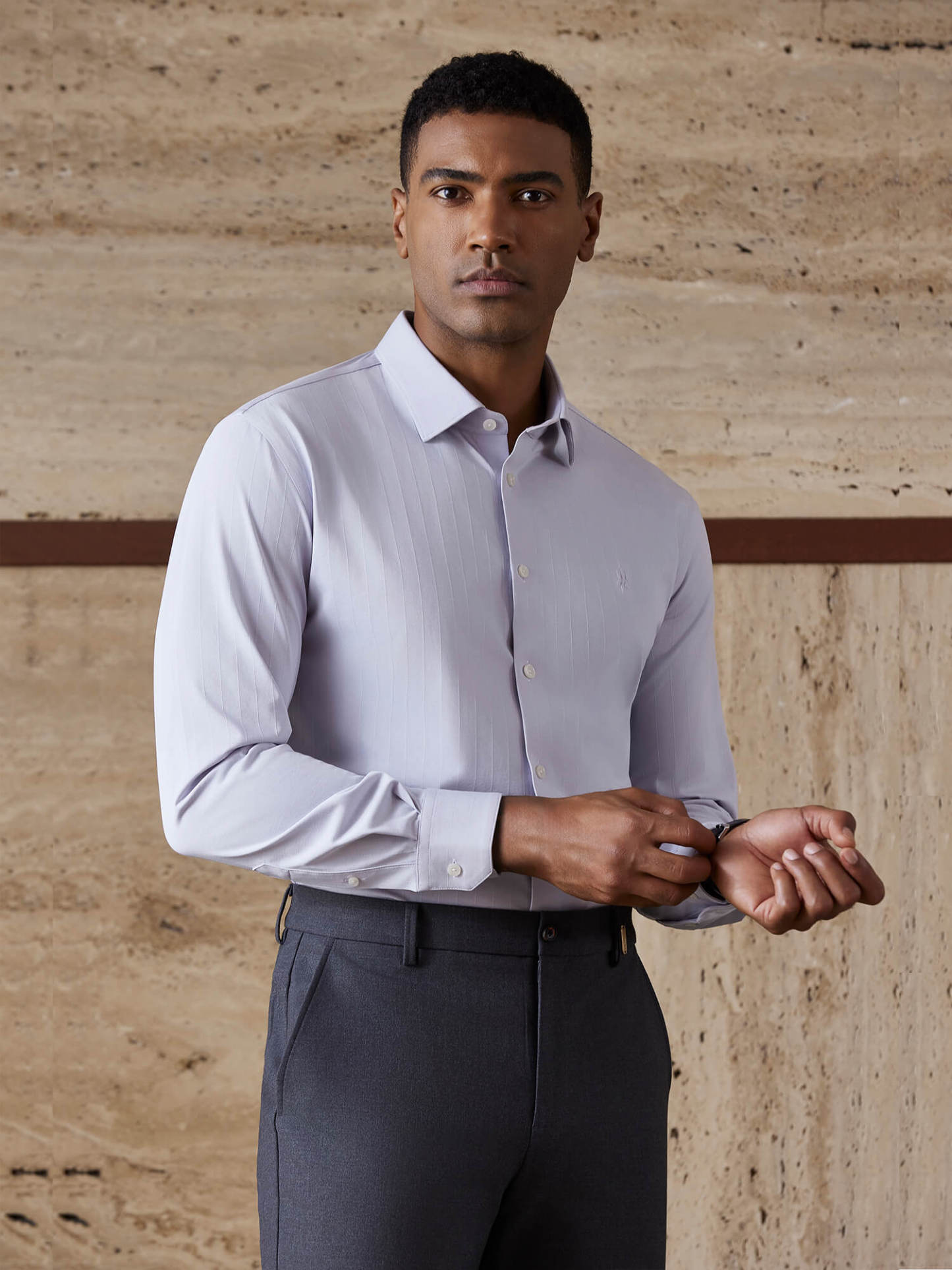 Non-Iron Gray Striped Stretch Shirt