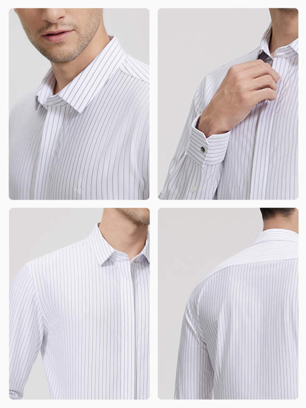 White Striped Stretch Shirt-OWN DREAM Shirts