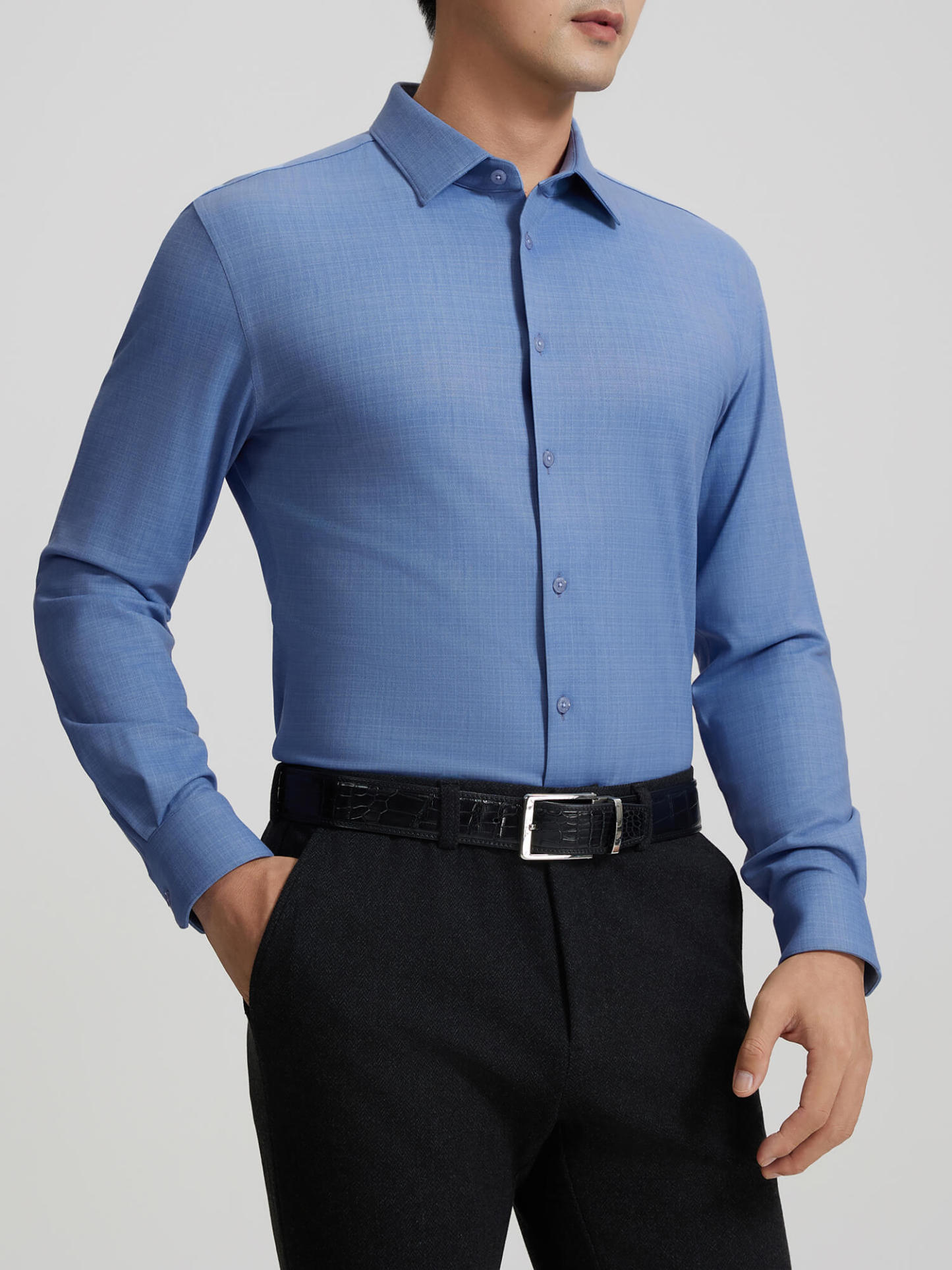 Moon Blue Cashmere Stretch Shirt-OWN DREAM Shirts