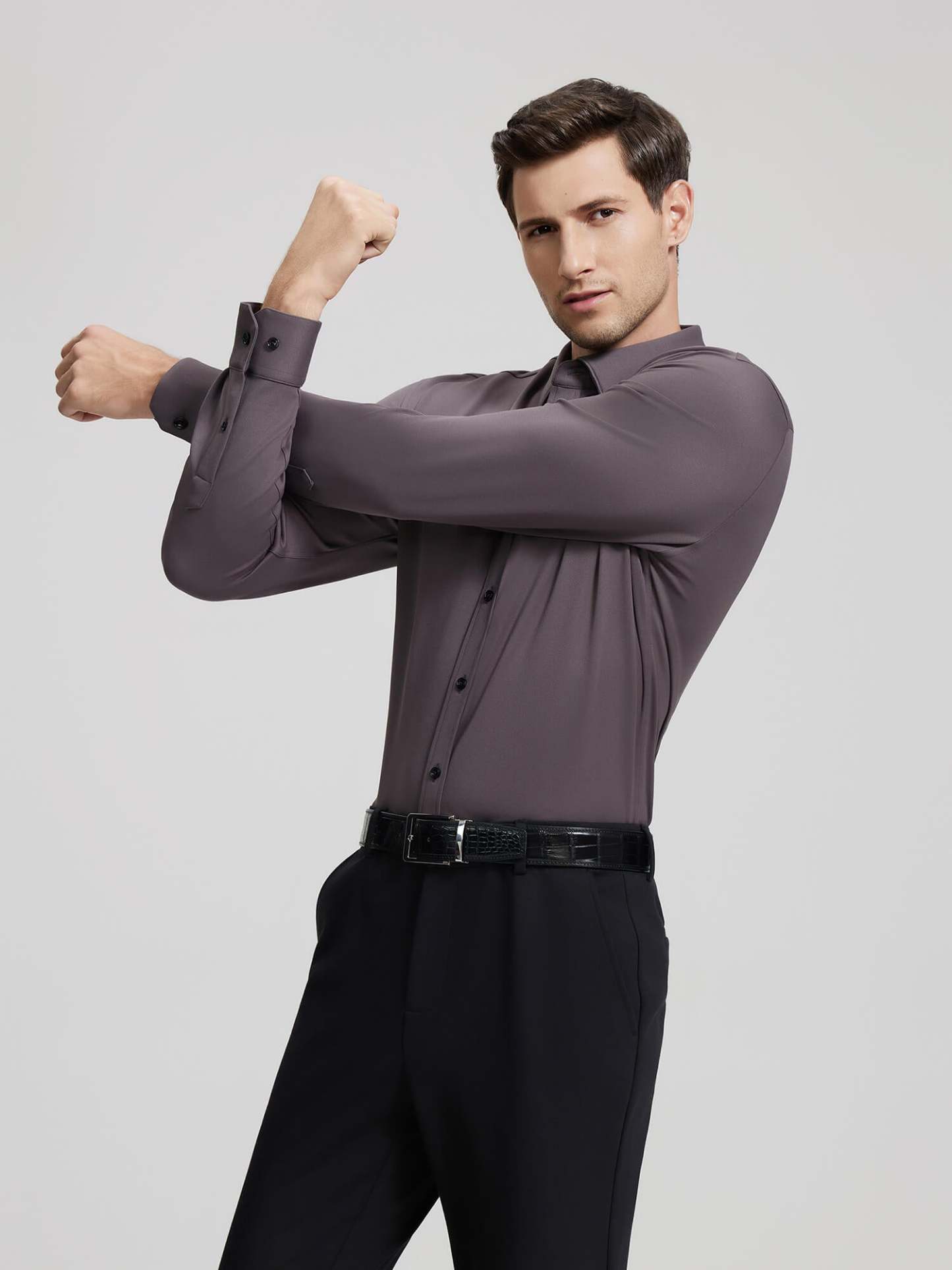 Rustic Brown Cashmere Stretch Shirt-OWN DREAM Shirts