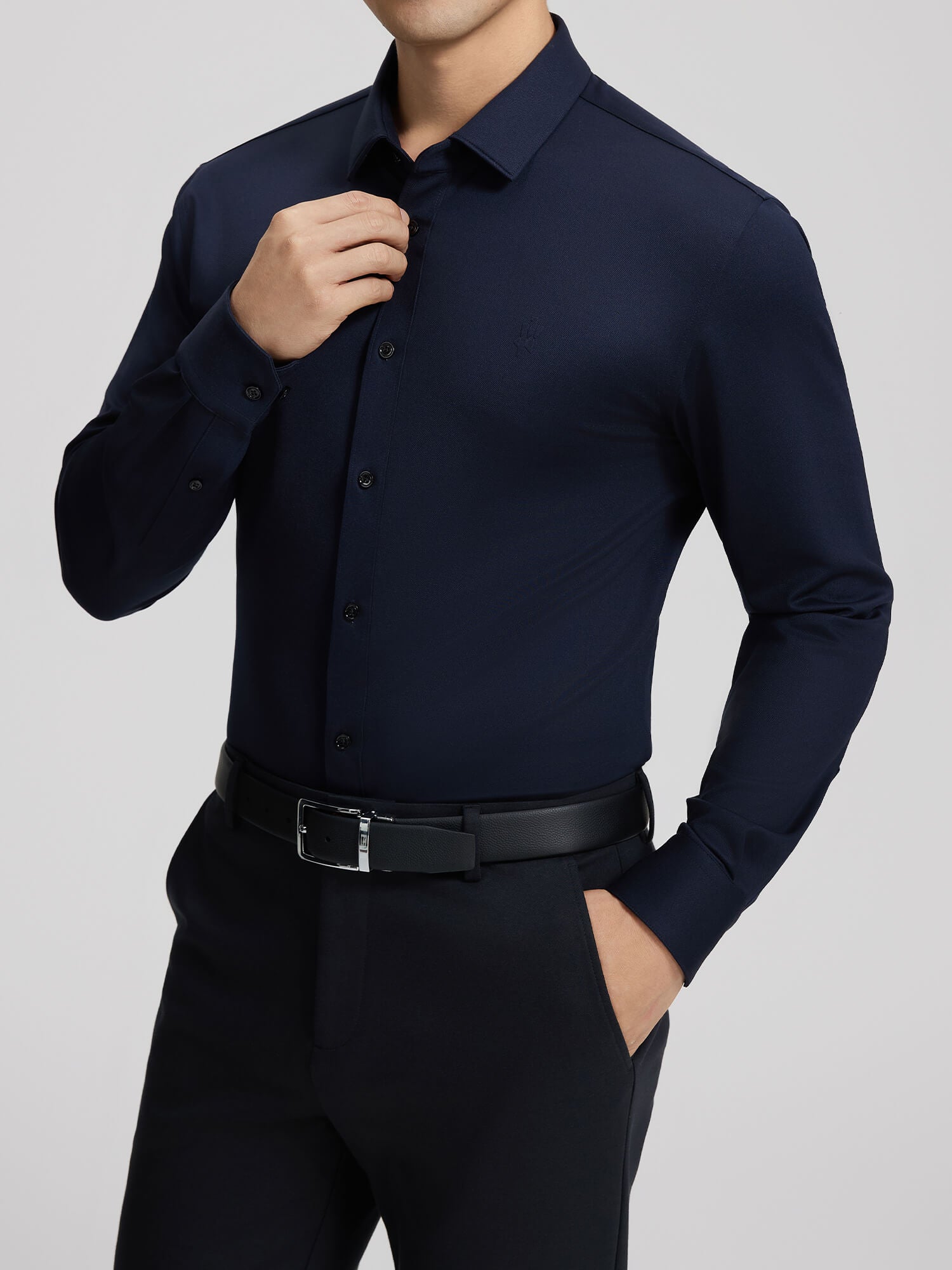 Dark Blue Cashmere Stretch Shirt-OWN DREAM Shirts
