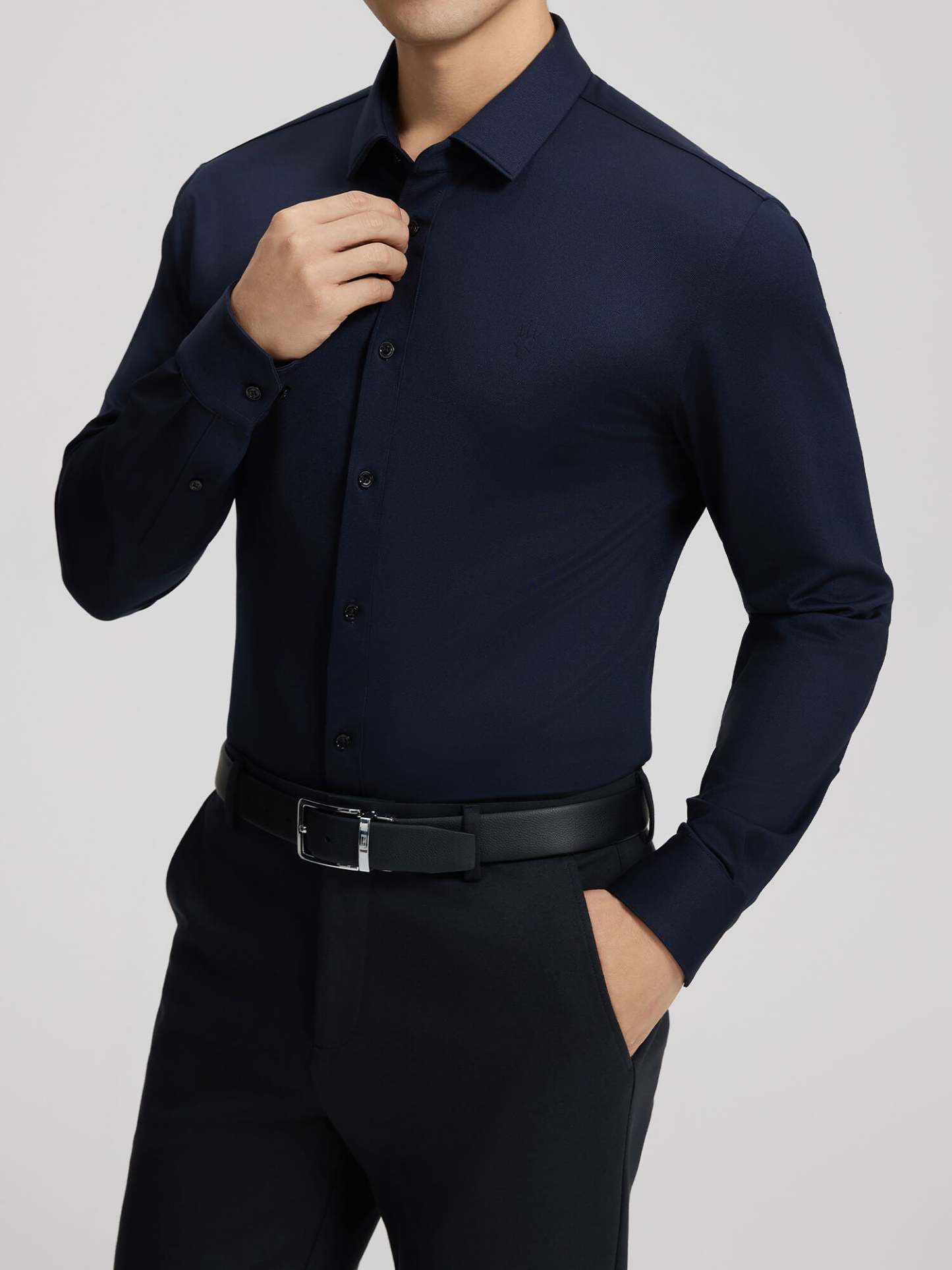 Dark Blue Cashmere Stretch Shirt-OWN DREAM Shirts