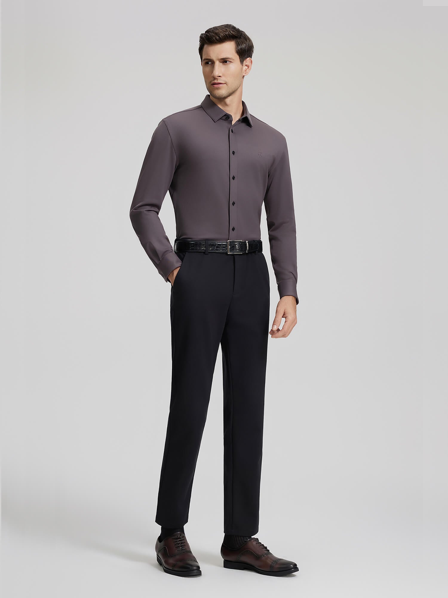 Rustic Brown Cashmere Stretch Shirt-OWN DREAM Shirts
