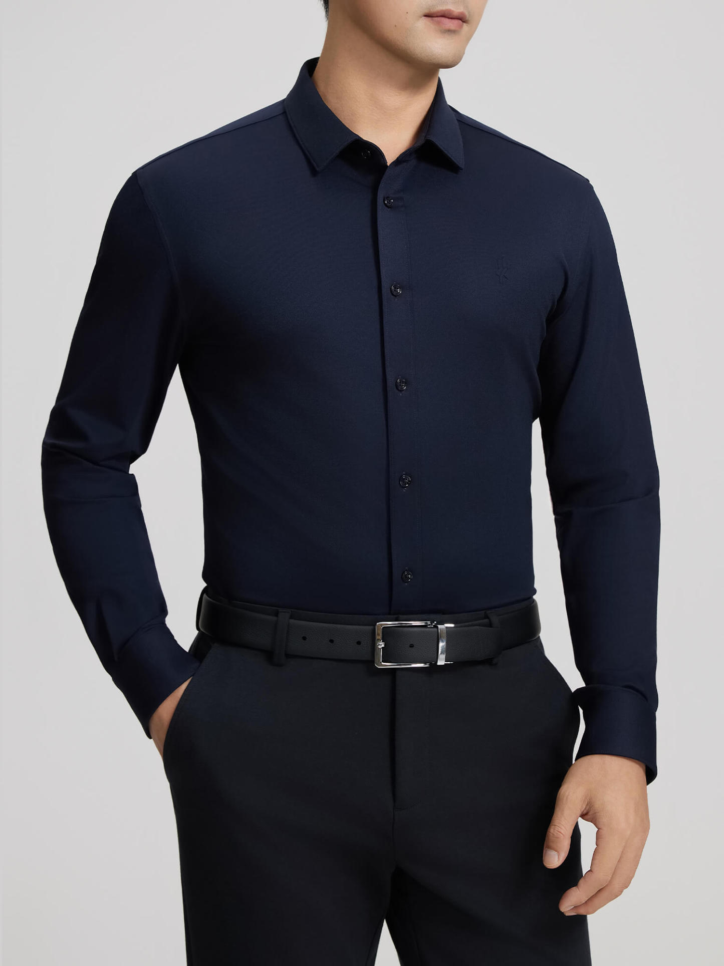 Dark Blue Cashmere Stretch Shirt-OWN DREAM Shirts