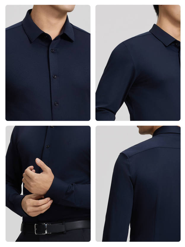 Dark Blue Cashmere Stretch Shirt-OWN DREAM Shirts