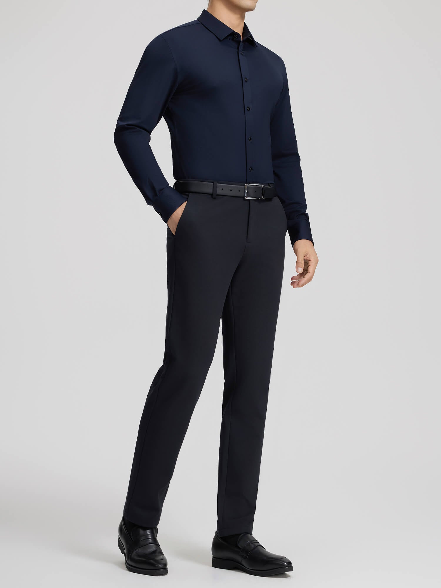 Dark Blue Cashmere Stretch Shirt-OWN DREAM Shirts