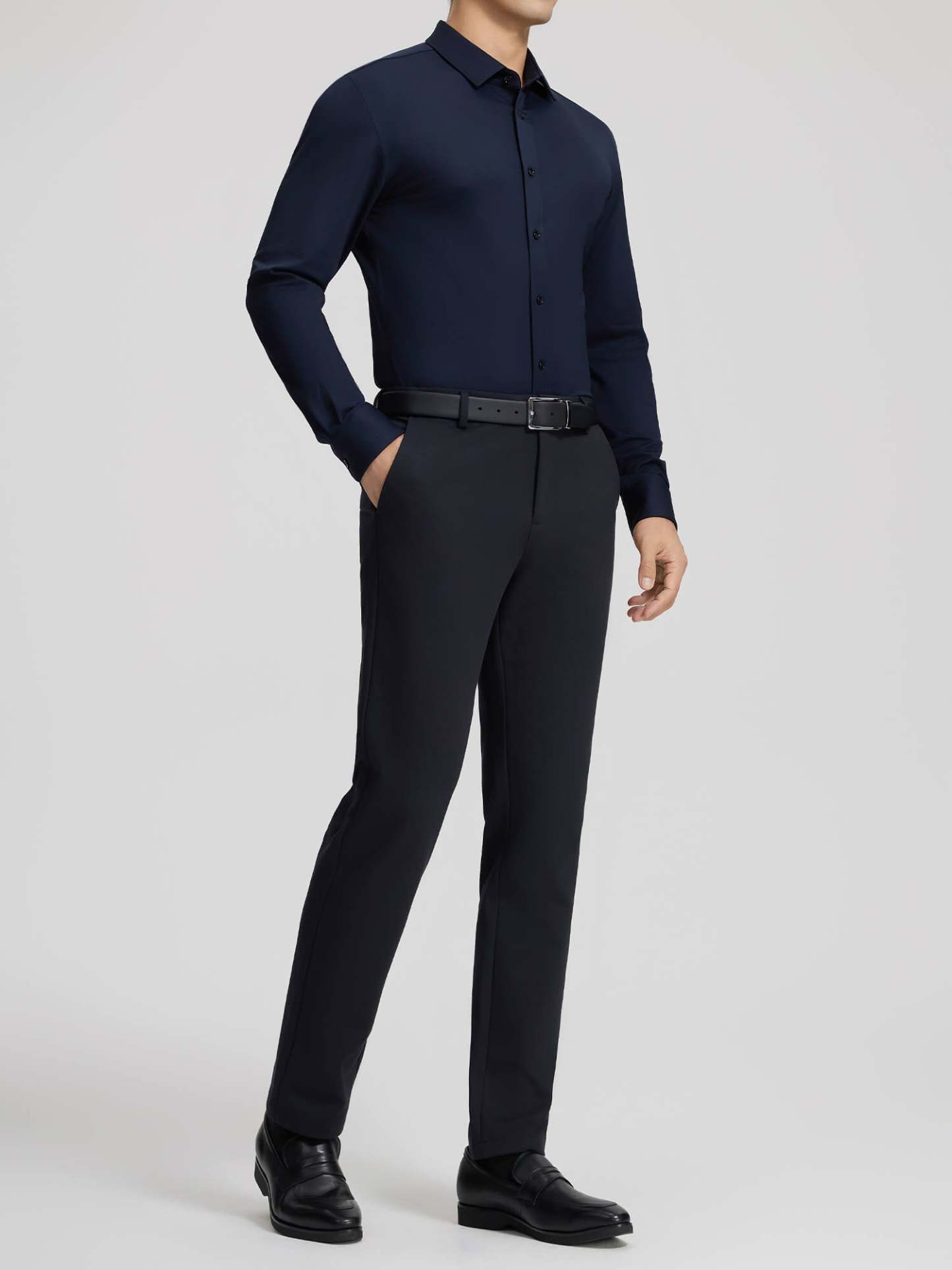 Dark Blue Cashmere Stretch Shirt-OWN DREAM Shirts